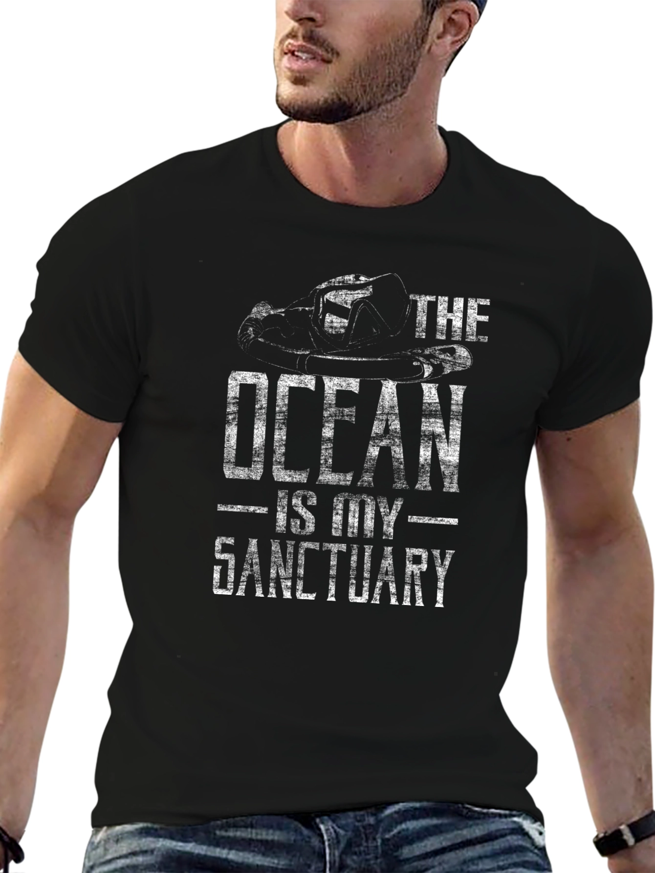 Ocean Sanctuary Graphic Tee - Black Cotton Shirt