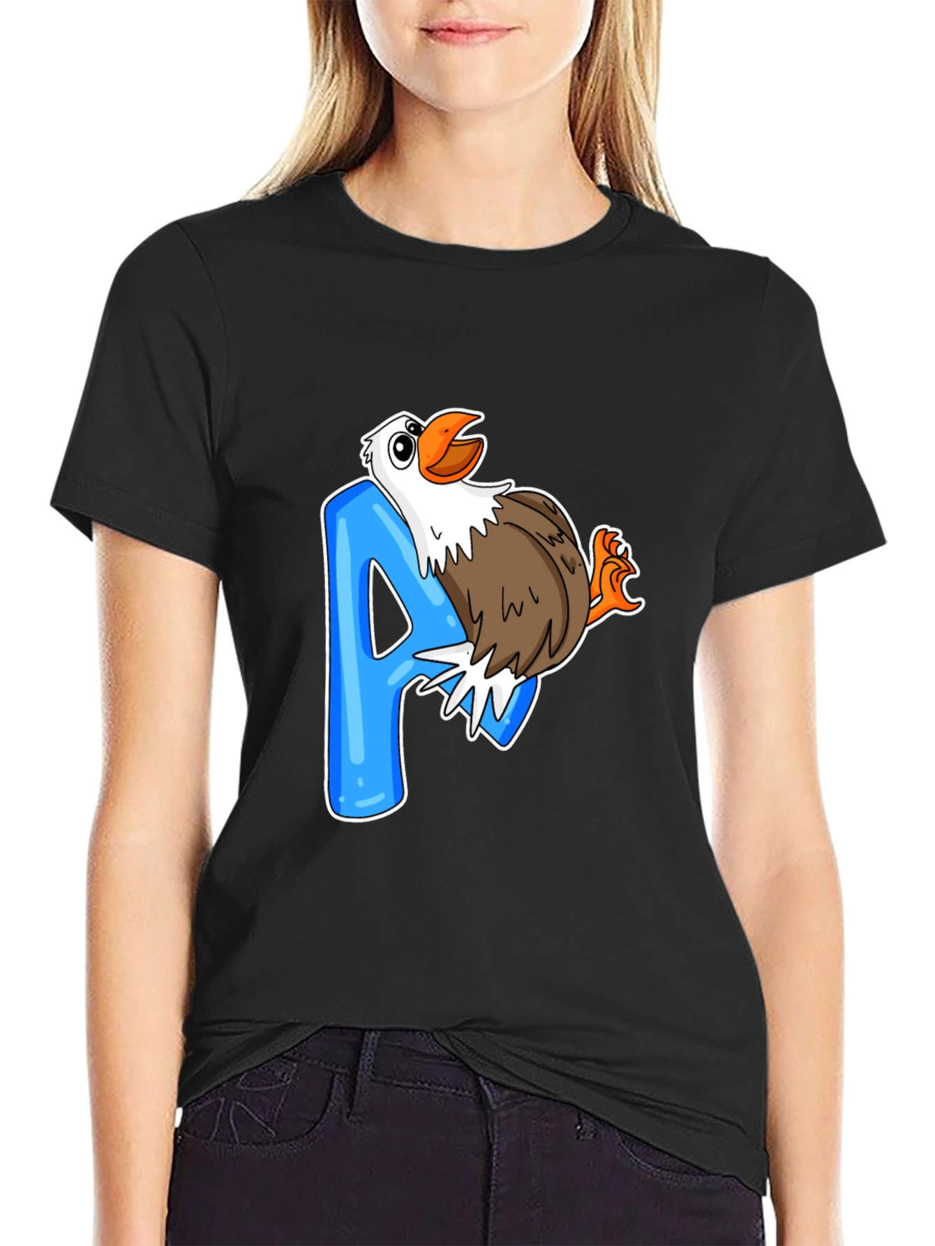Eagle A Letter Print Black T-Shirt