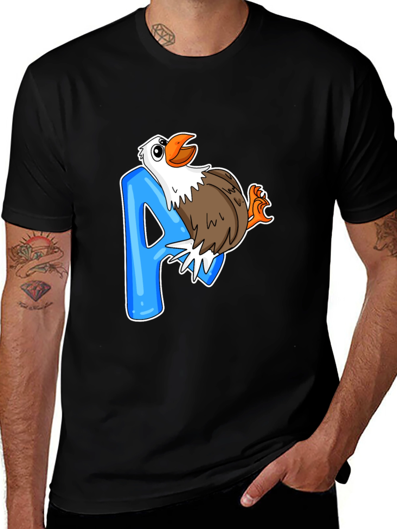 Eagle A Letter Print Black T-Shirt