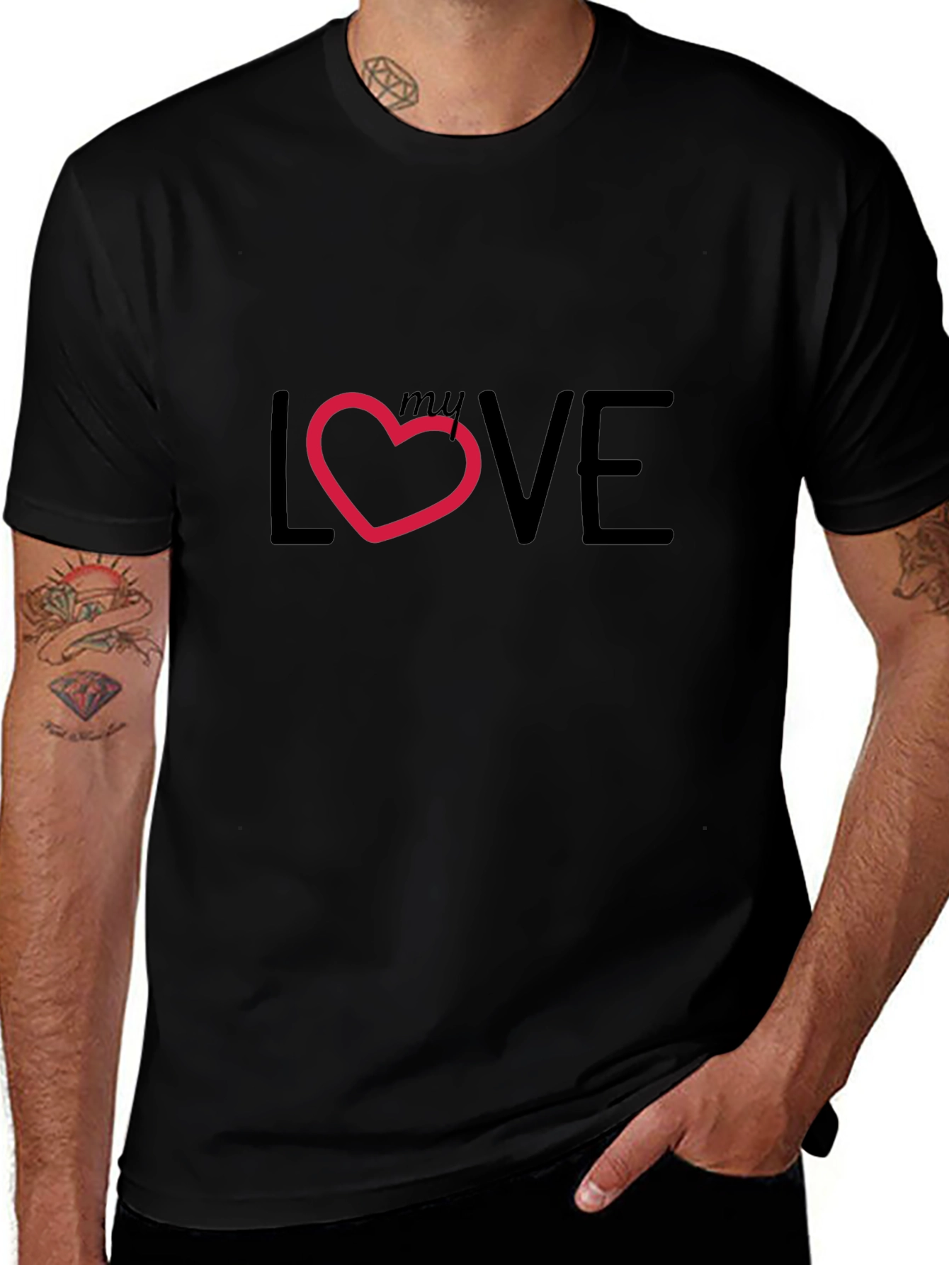 My Love Heart Graphic Black T-Shirt