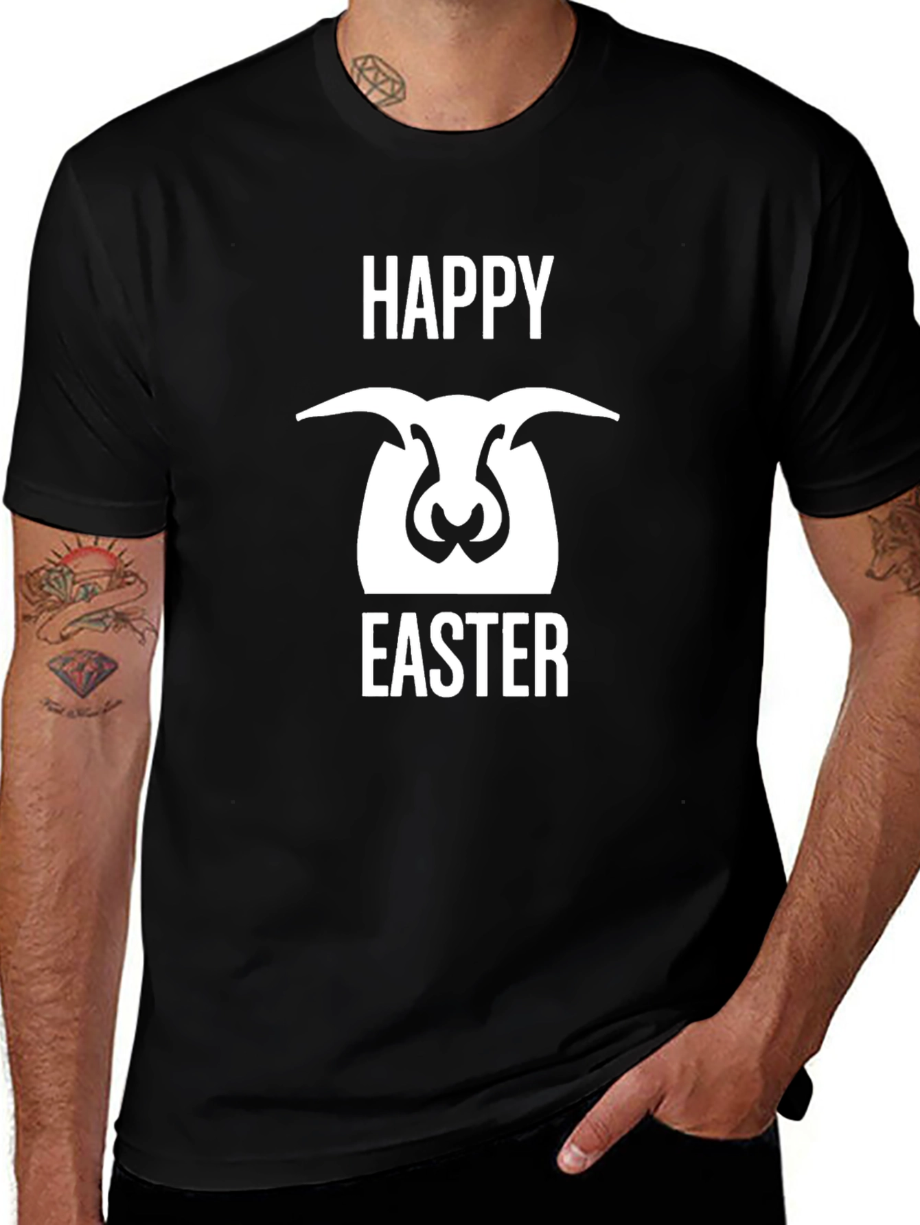 Happy Easter Sheep Graphic Black T-Shirt