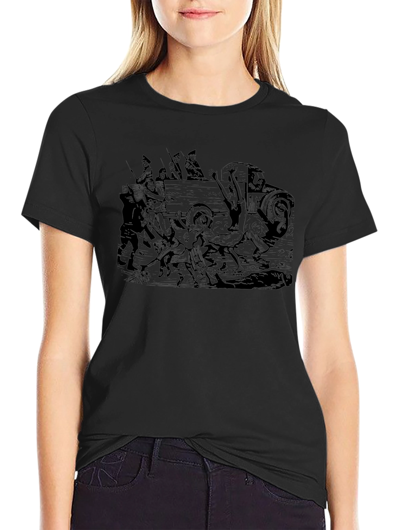 Chariot Race Graphic Tee - Black Cotton T-Shirt