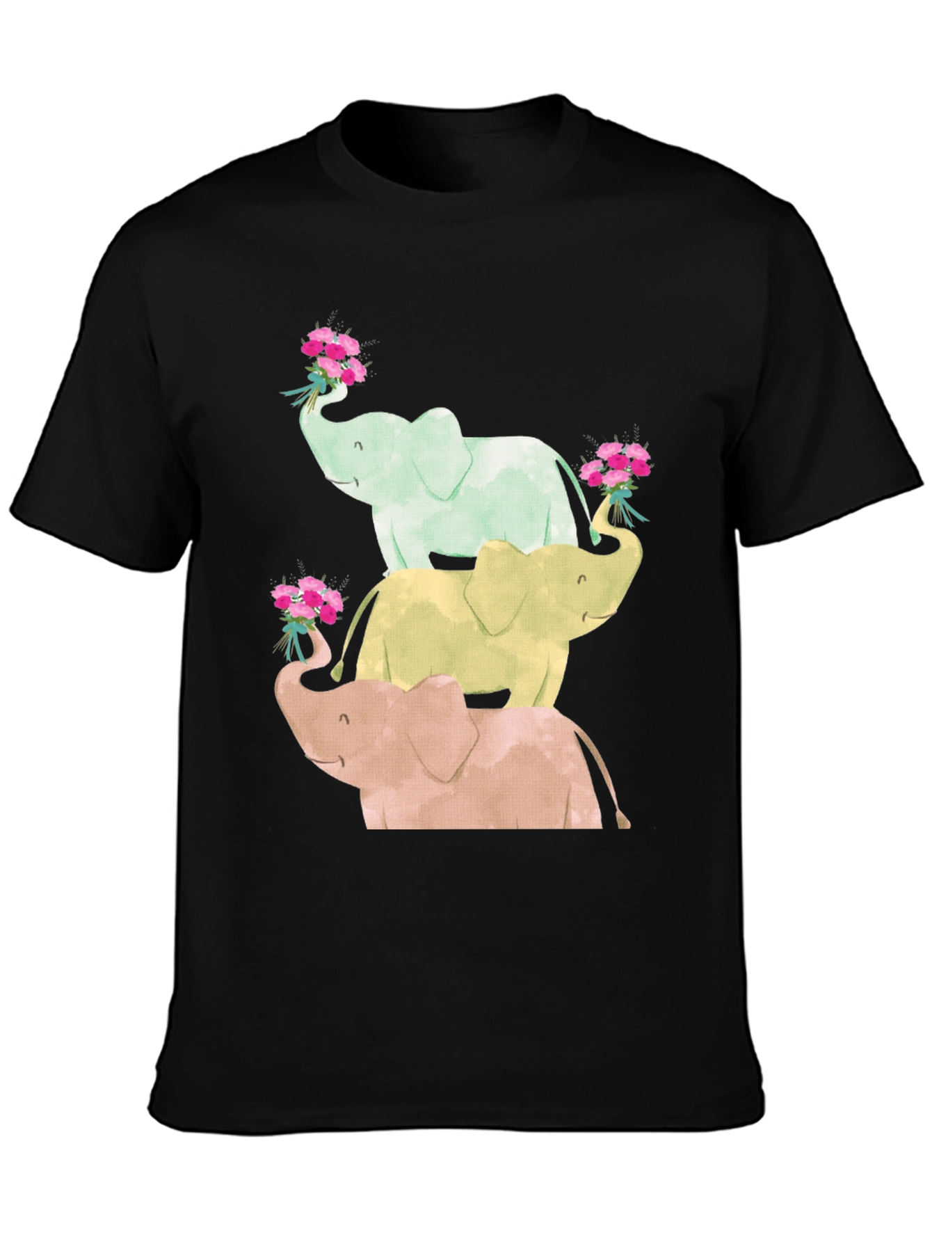 Elephant Flower Bouquet Black Tee