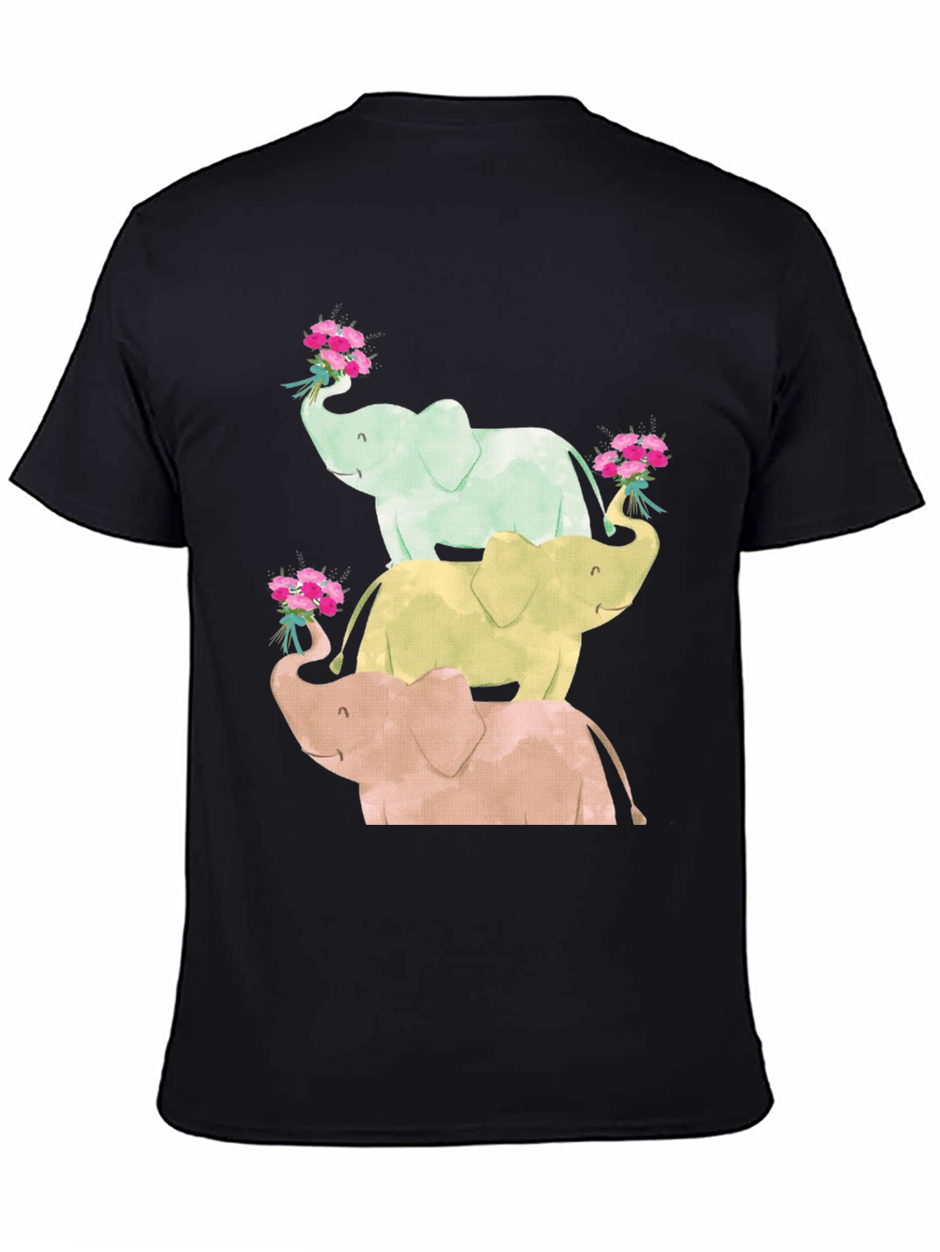 Elephant Flower Bouquet Black Tee