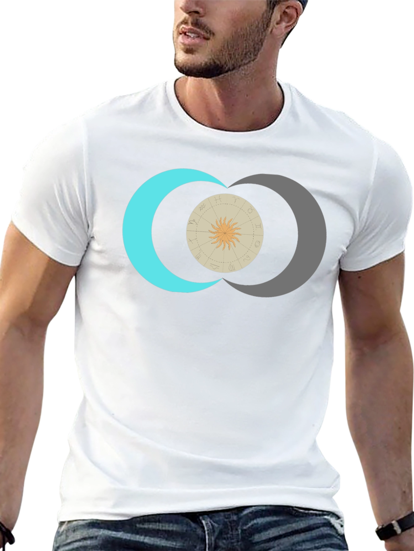 Celestial Sun & Moon Graphic Tee - Black