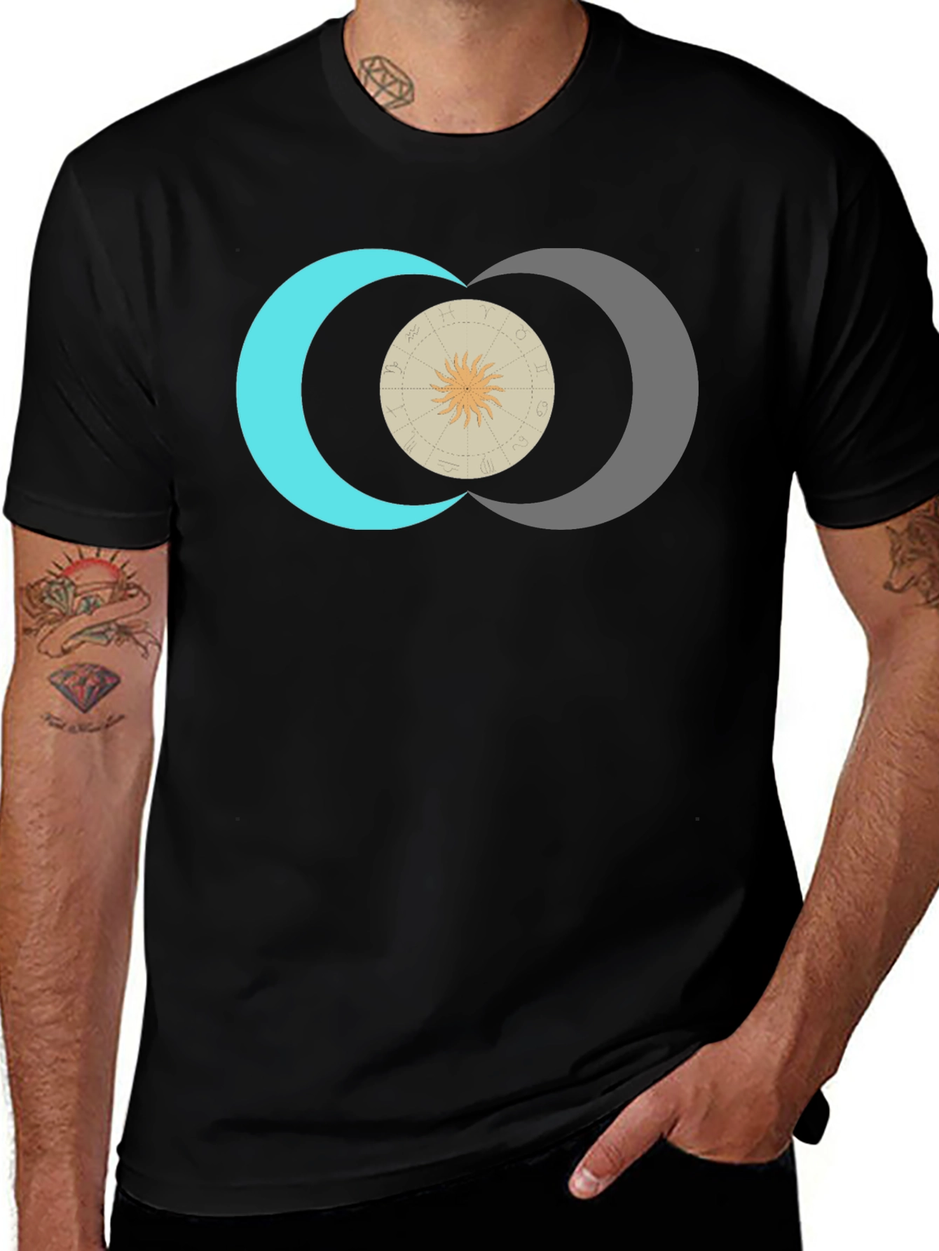 Celestial Sun & Moon Graphic Tee - Black