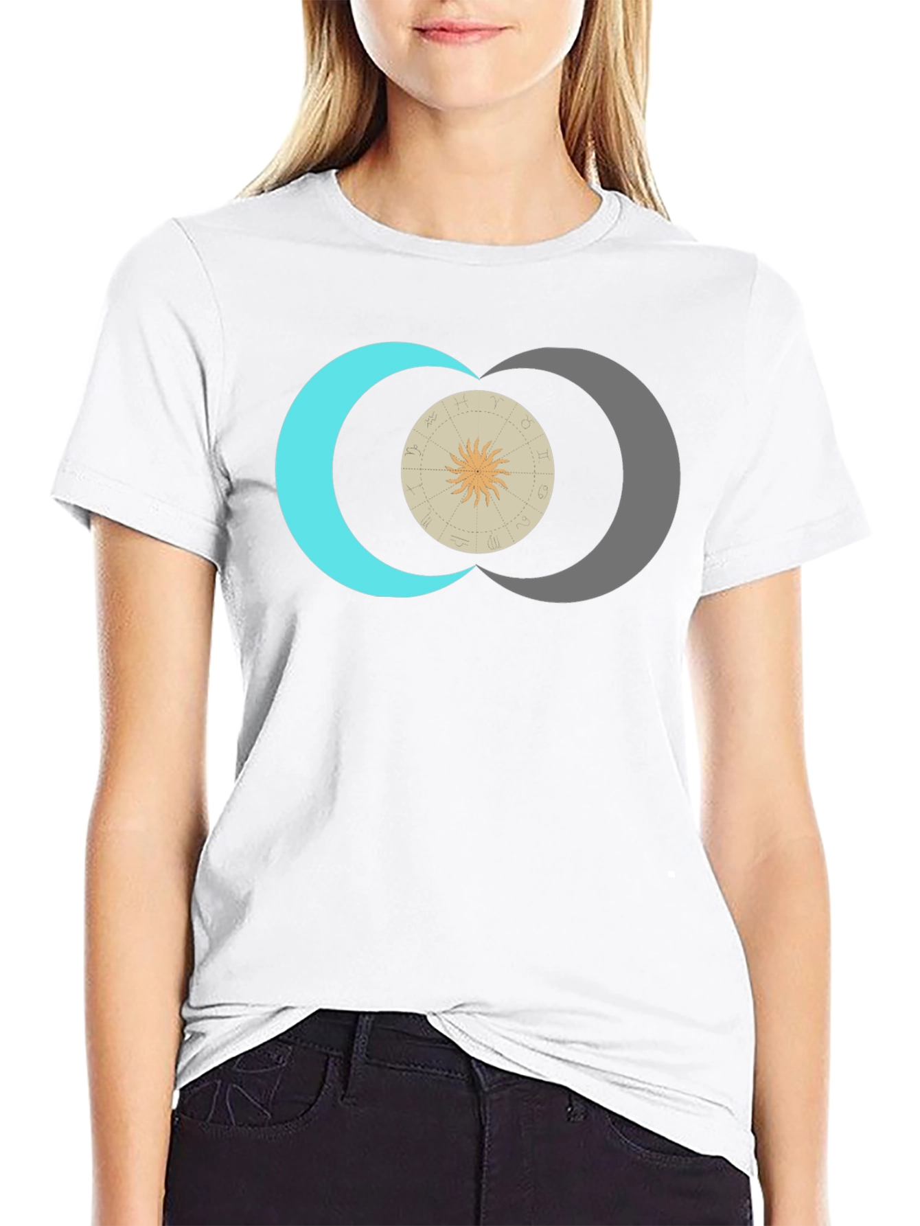 Celestial Sun & Moon Graphic Tee - Black