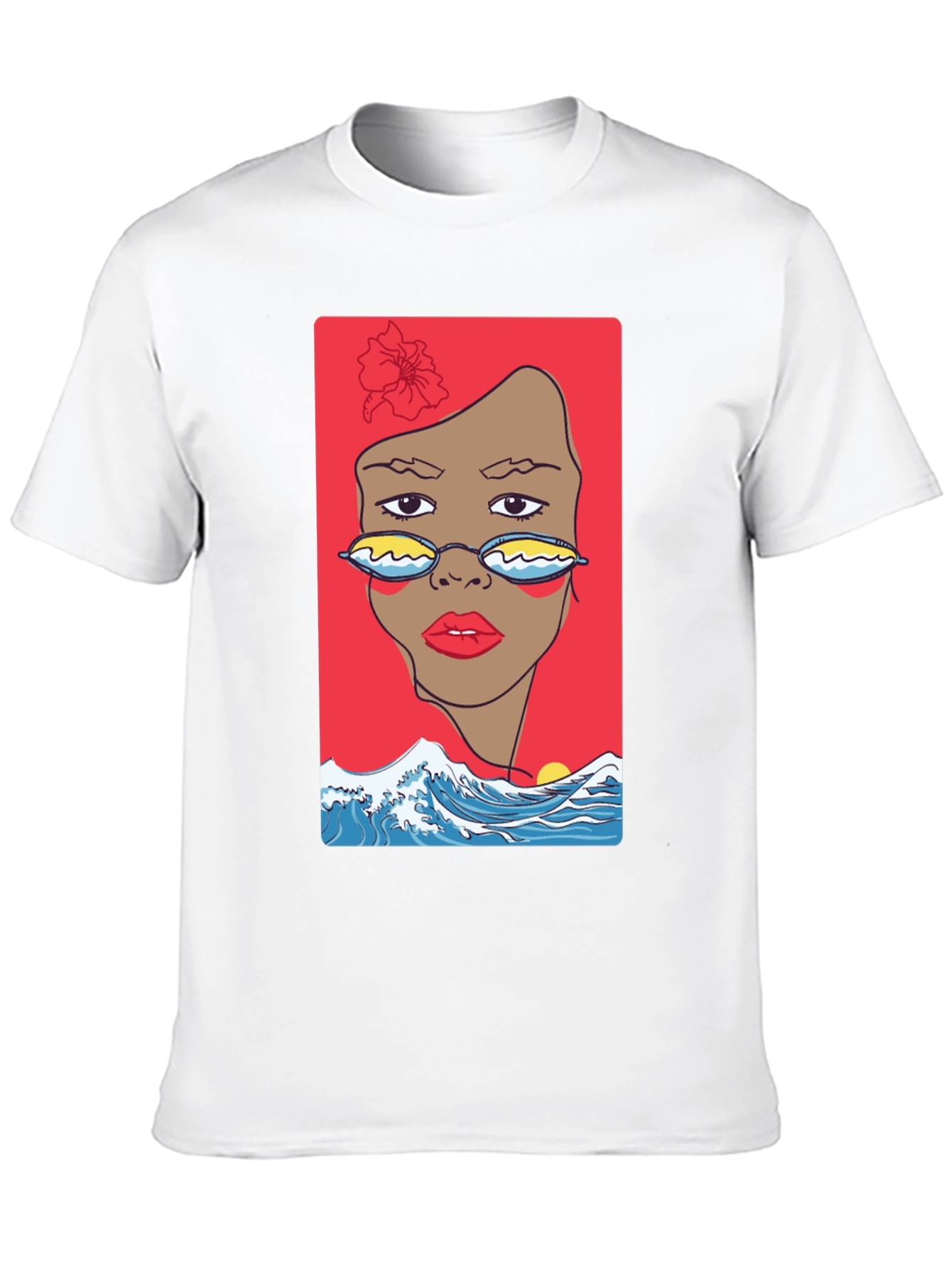 Black T-Shirt with Abstract Woman & Wave Design