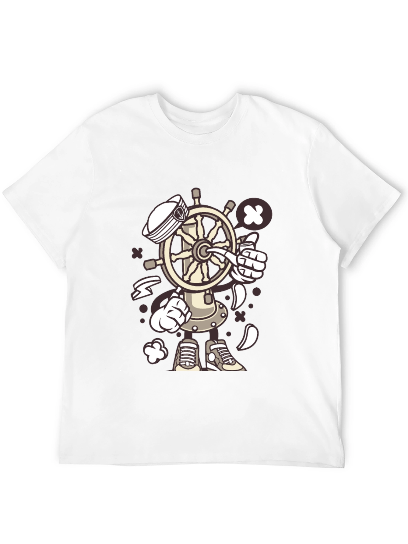 Nautical Cartooon Character Black T-Shirt
