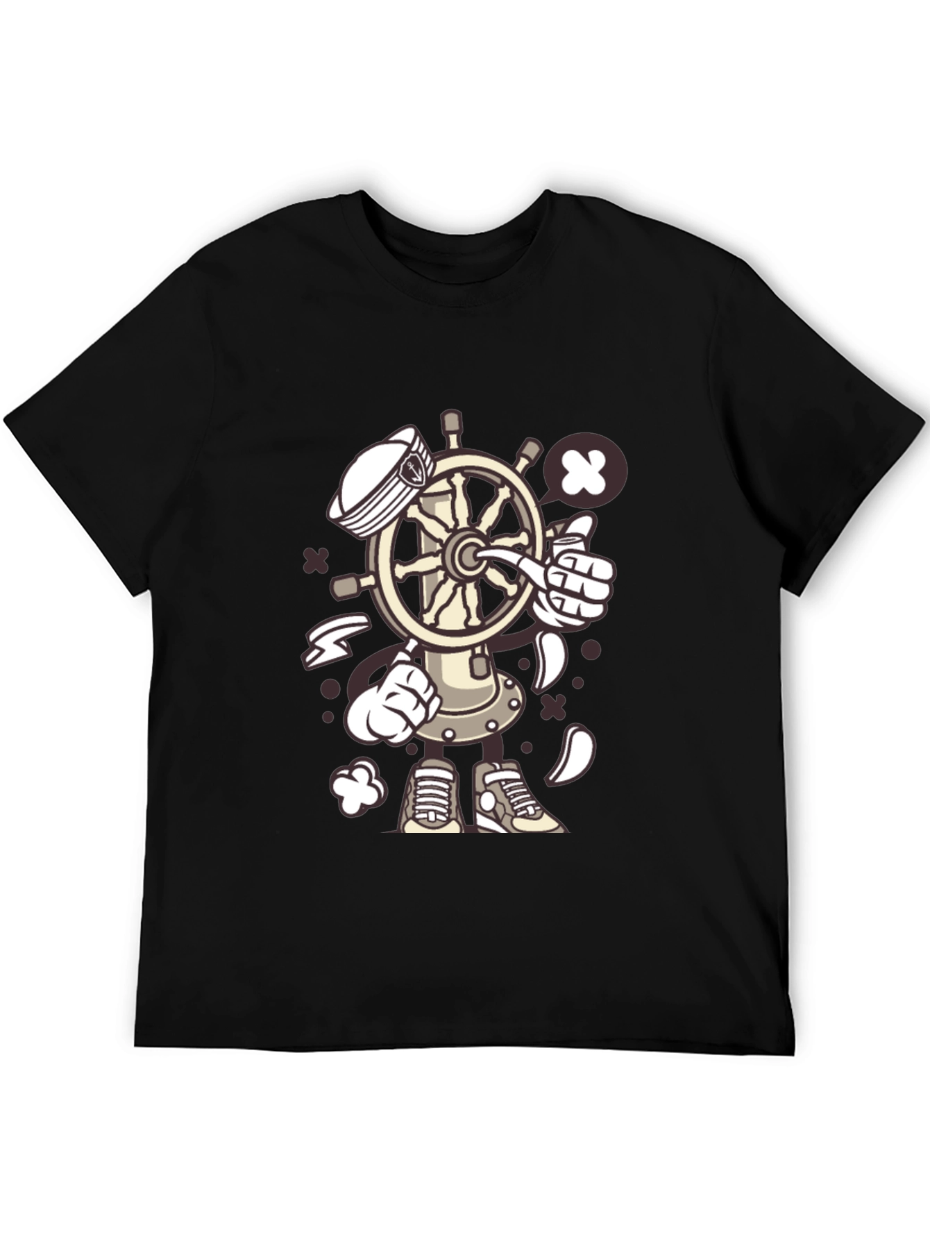 Nautical Cartooon Character Black T-Shirt