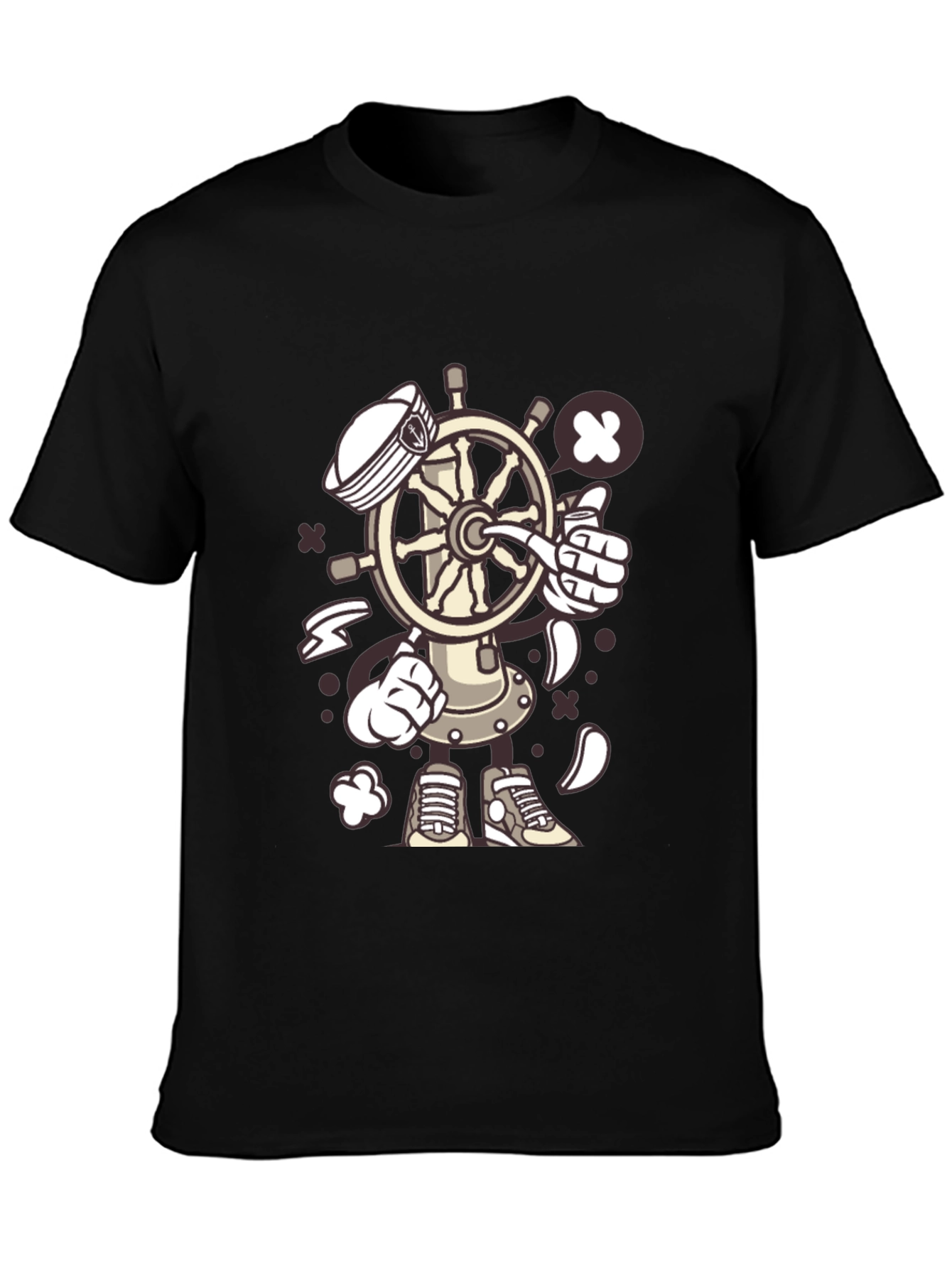 Nautical Cartooon Character Black T-Shirt