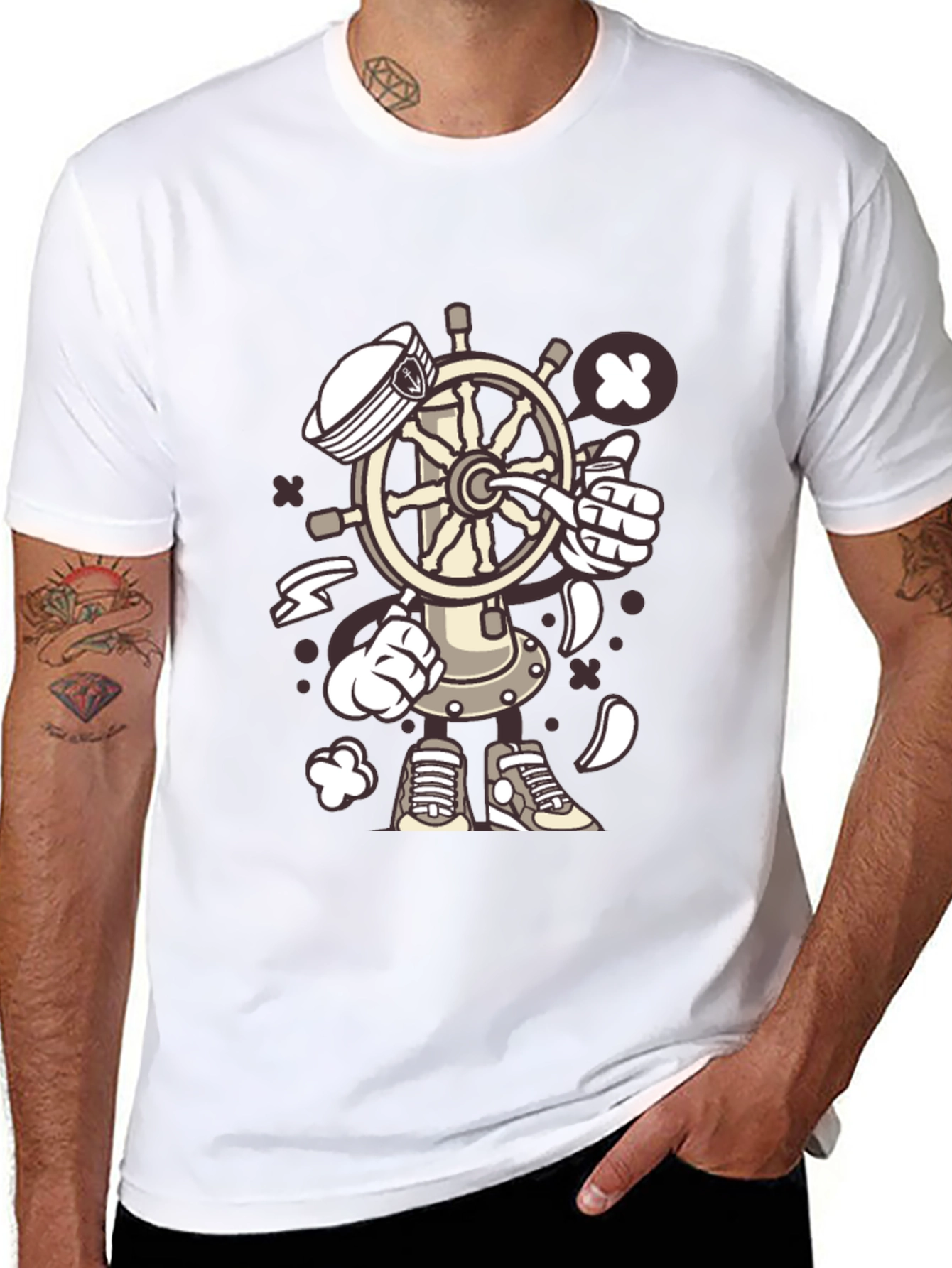 Nautical Cartooon Character Black T-Shirt