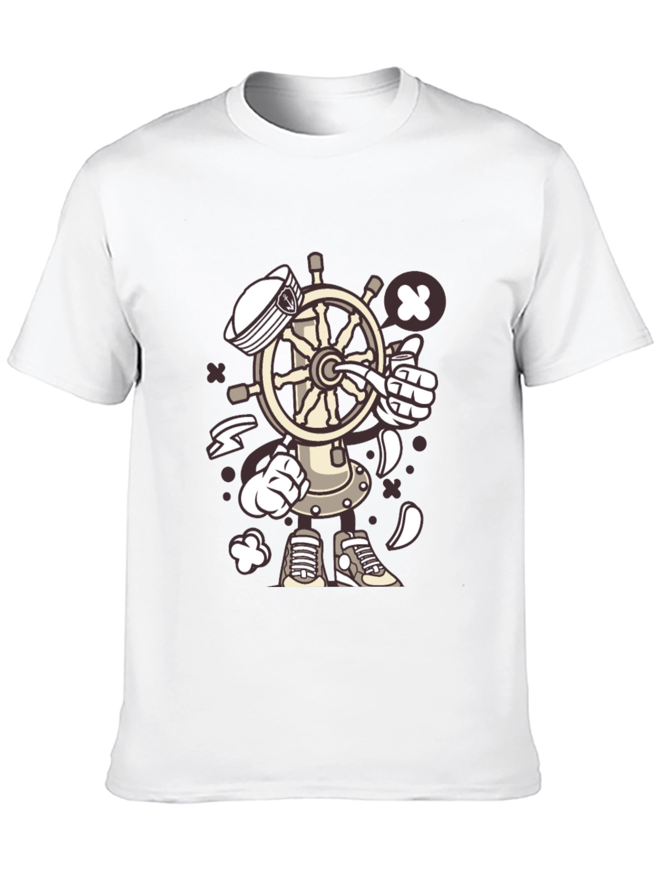 Nautical Cartooon Character Black T-Shirt