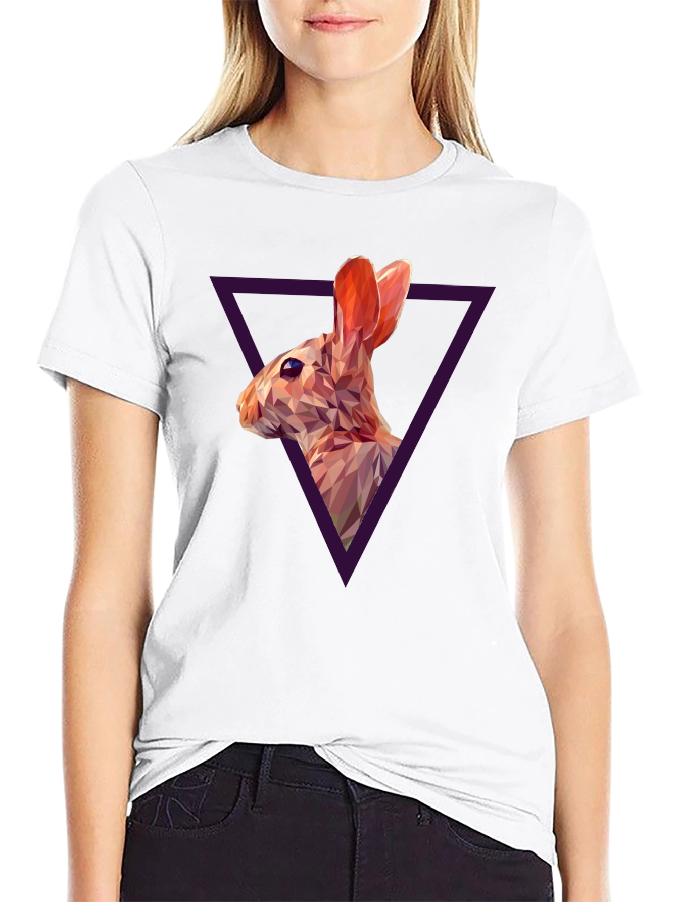 Geometric Rabbit Graphic Black T-Shirt