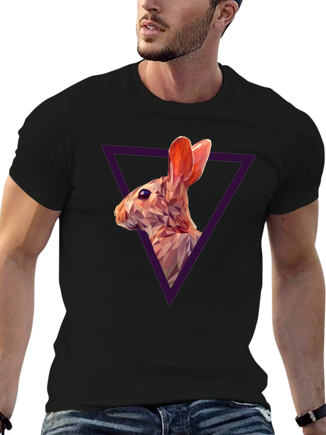 Geometric Rabbit Graphic Black T-Shirt