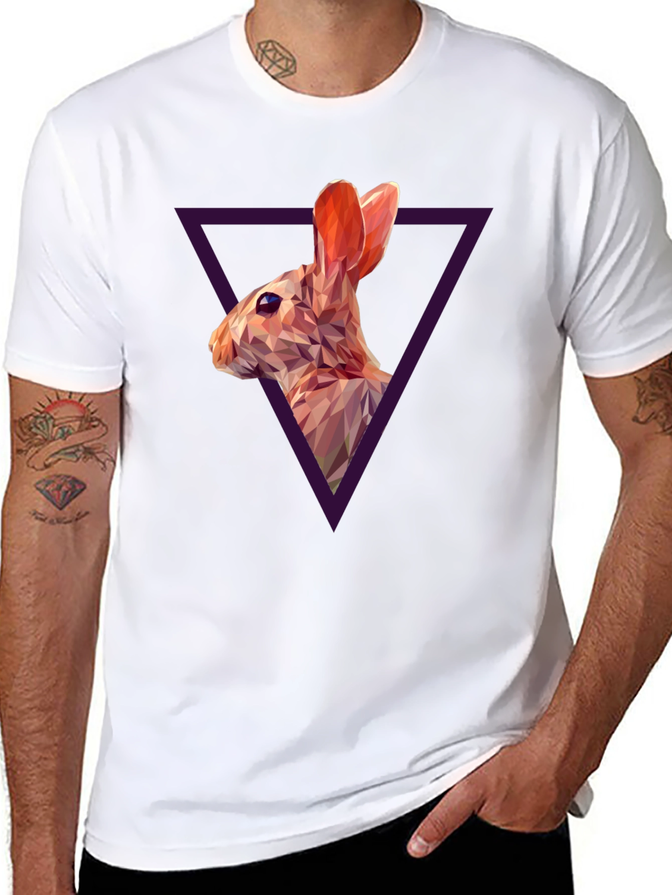 Geometric Rabbit Graphic Black T-Shirt