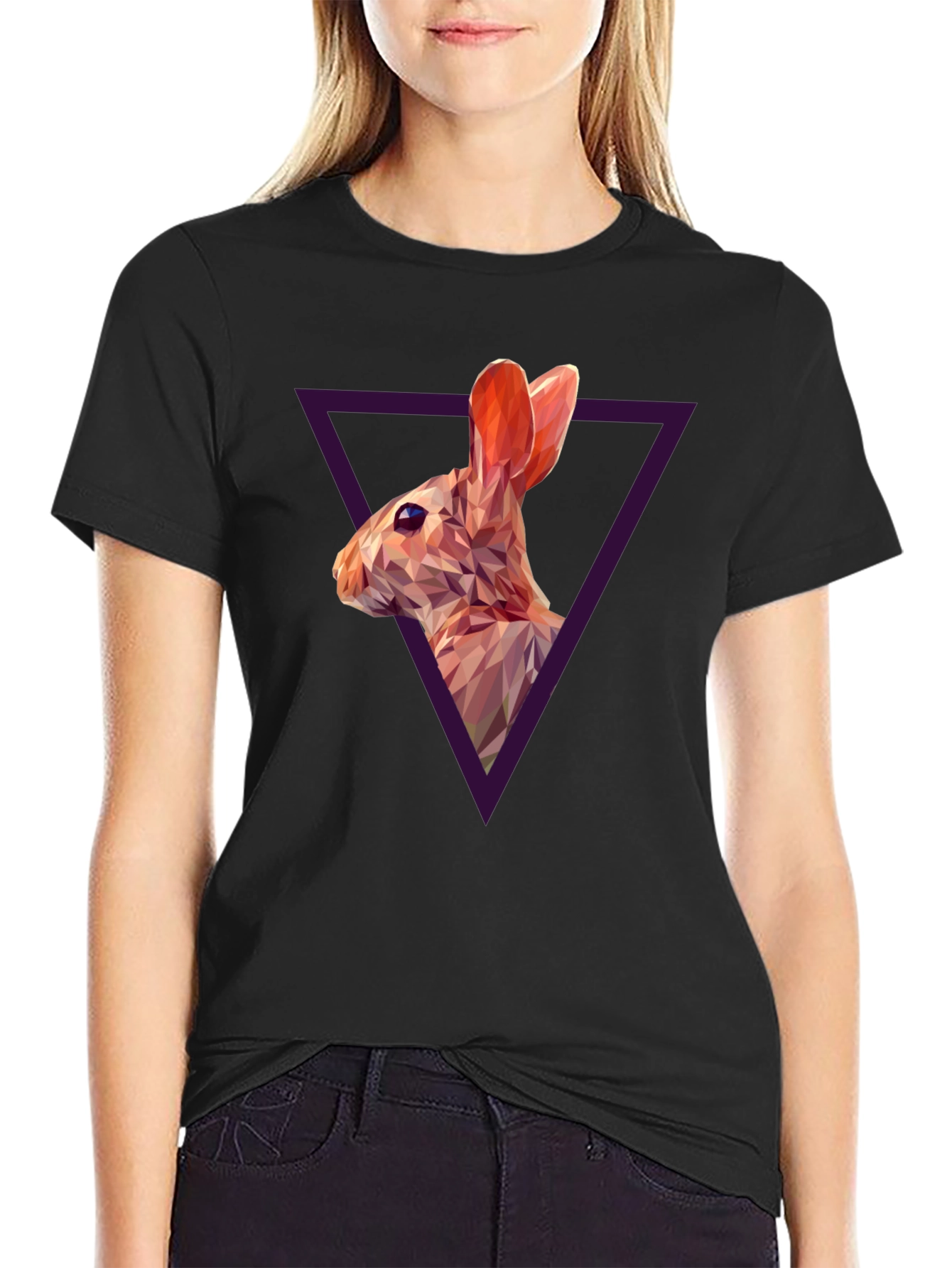 Geometric Rabbit Graphic Black T-Shirt