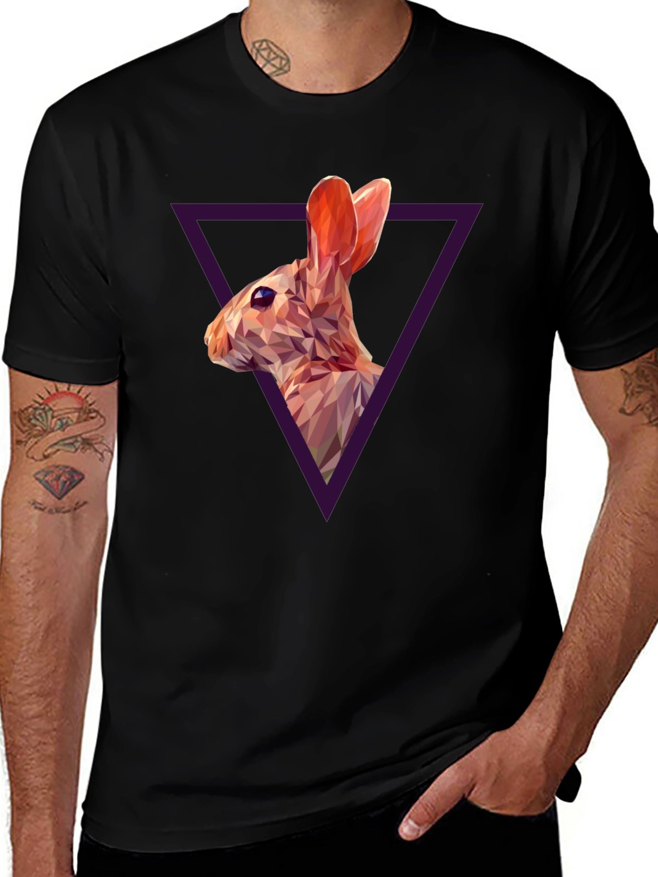 Geometric Rabbit Graphic Black T-Shirt
