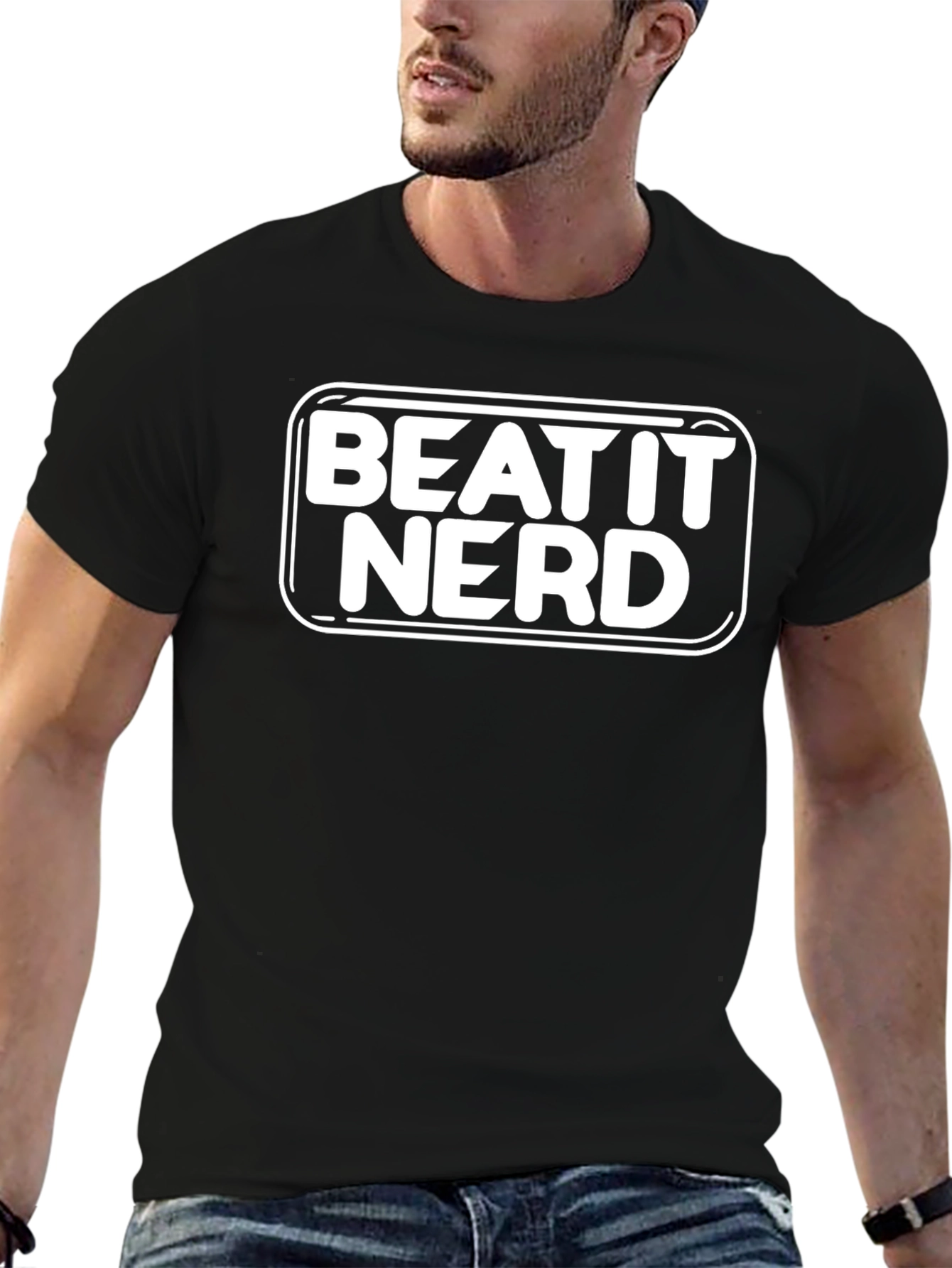 Beat It Nerd Black Graphic T-Shirt