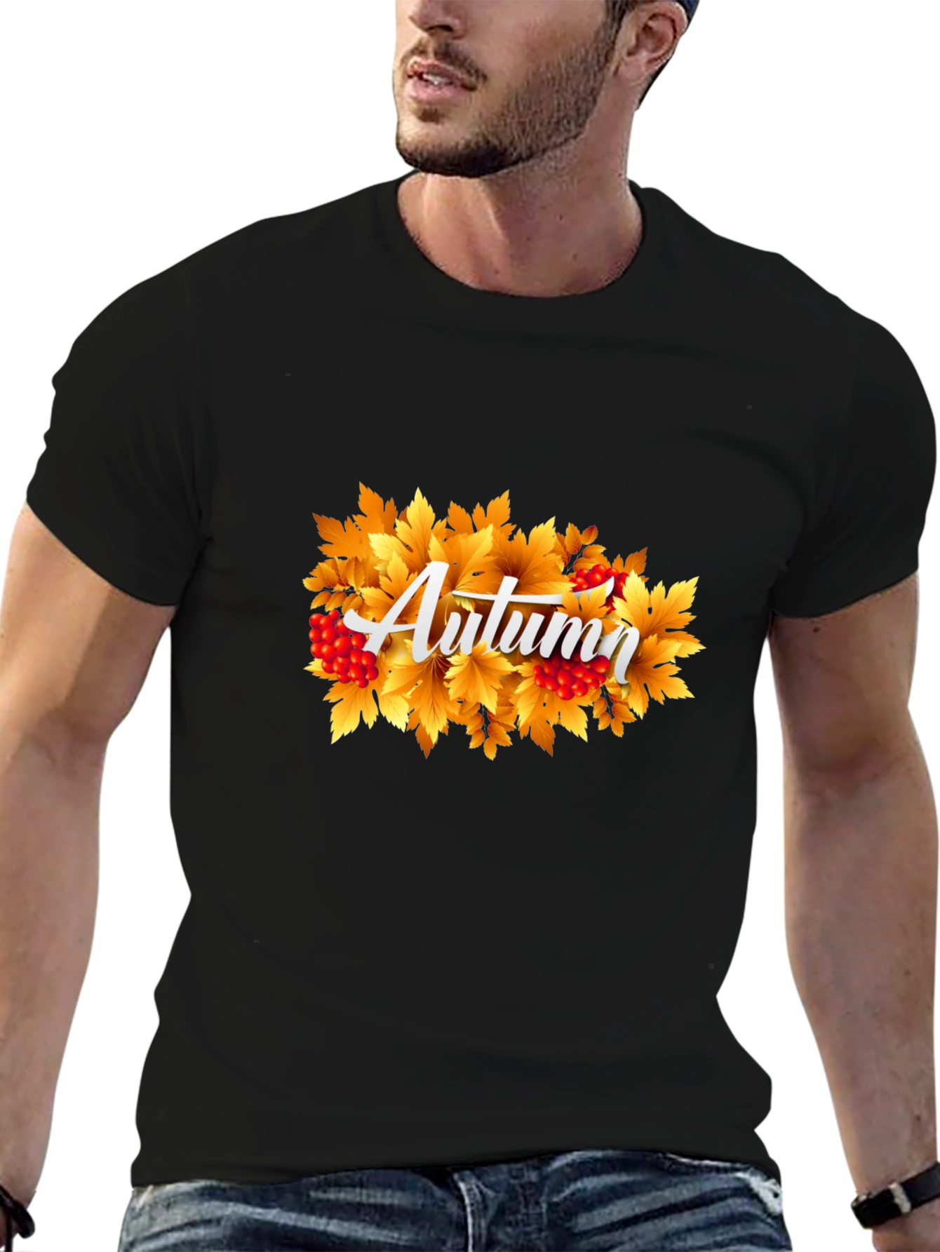 Autumn Leaves Graphic Tee - Black Cotton