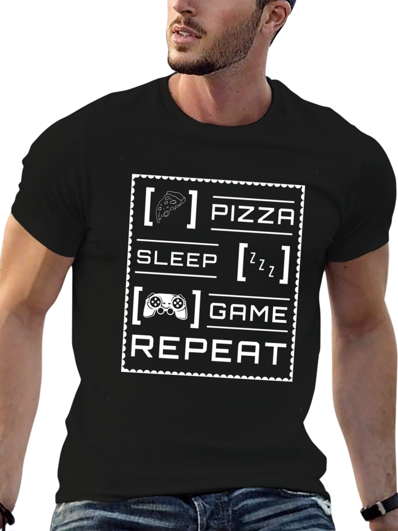 Pizza Sleep Game Repeat Graphic T-Shirt