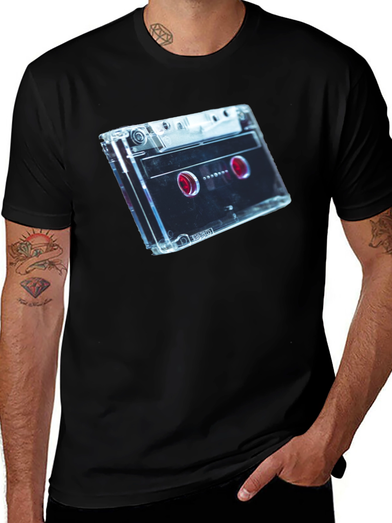 Retro Cassette Tape Graphic Tee - Black