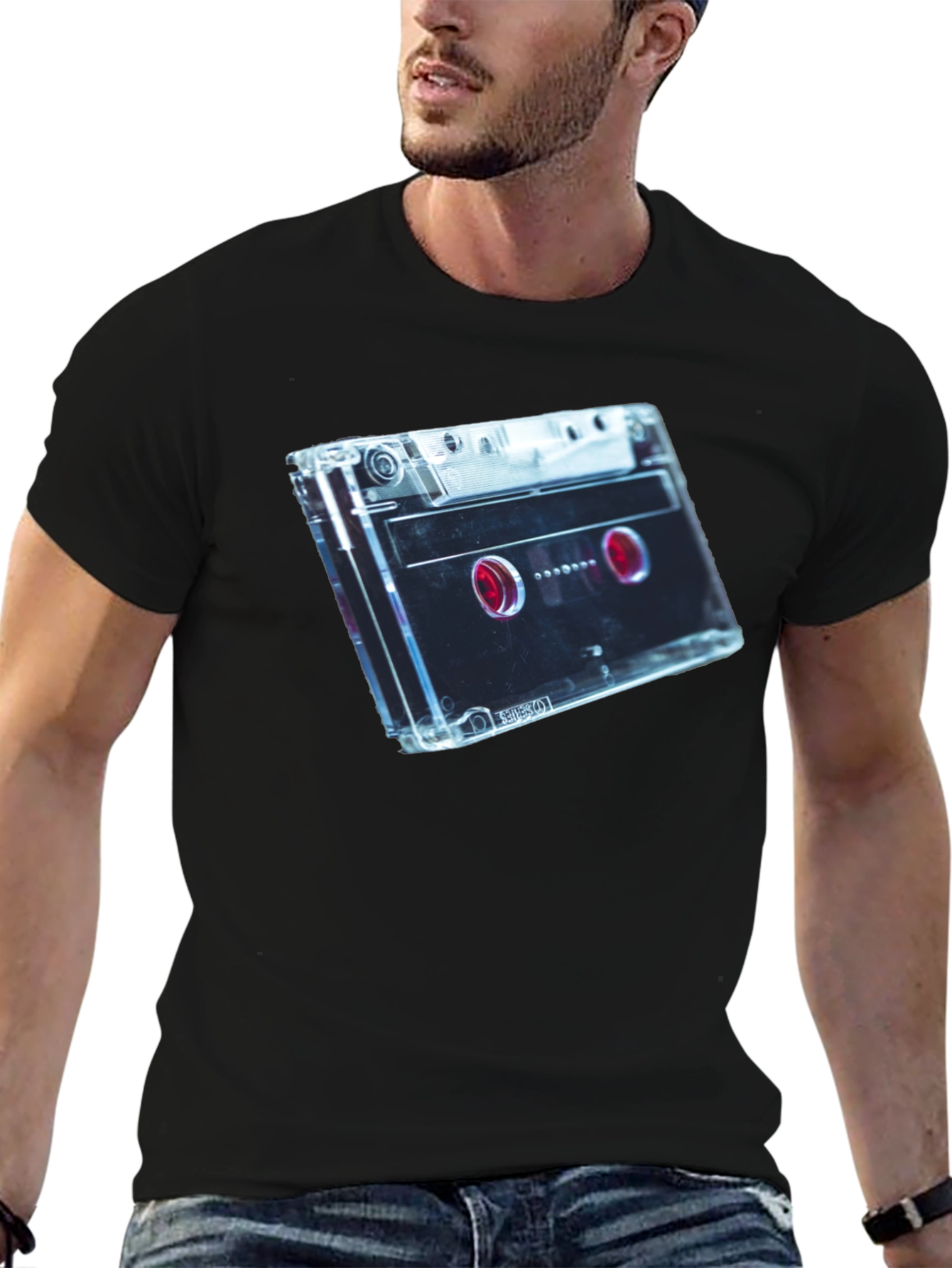 Retro Cassette Tape Graphic Tee - Black