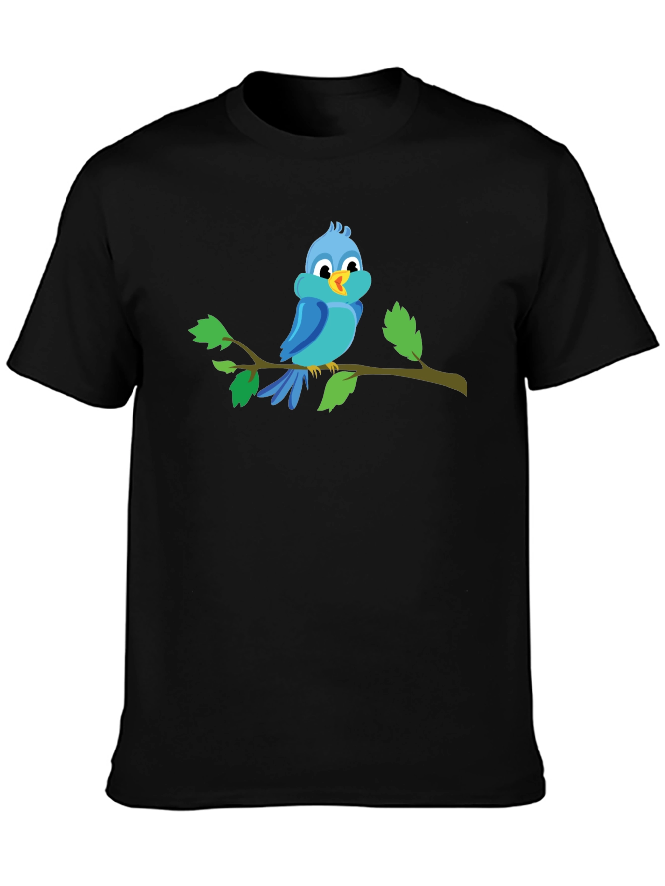 Cartoon Blue Bird Perched on Branch Graphic T-Shirt