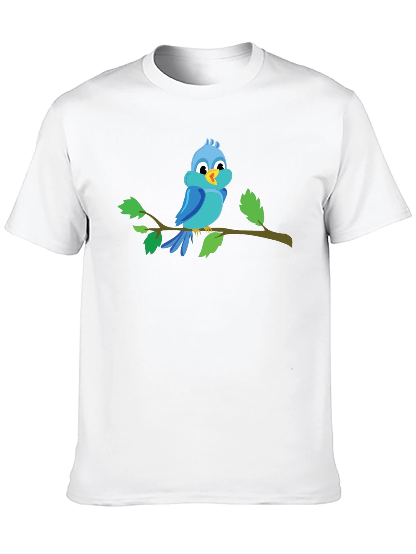 Cartoon Blue Bird Perched on Branch Graphic T-Shirt