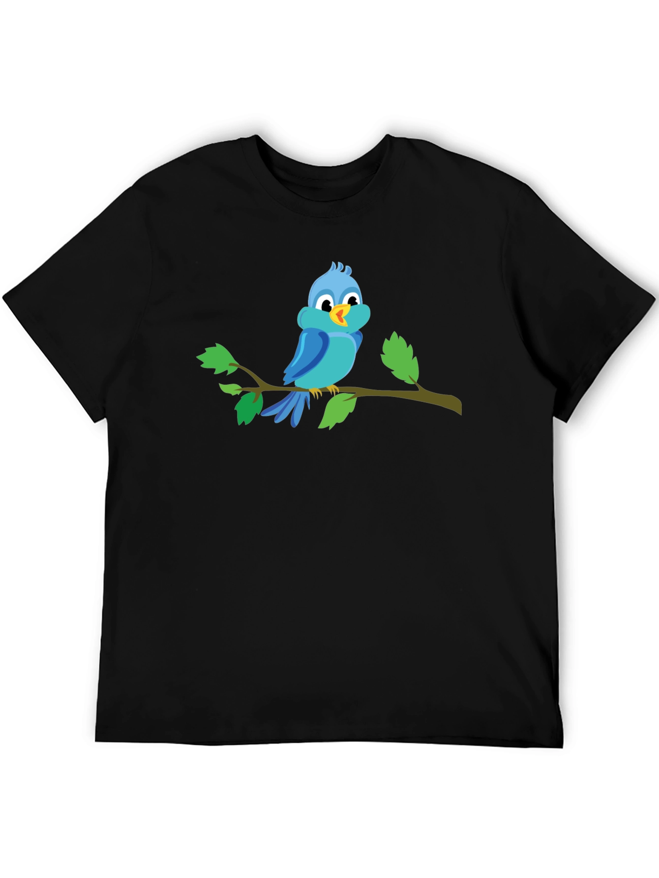 Cartoon Blue Bird Perched on Branch Graphic T-Shirt