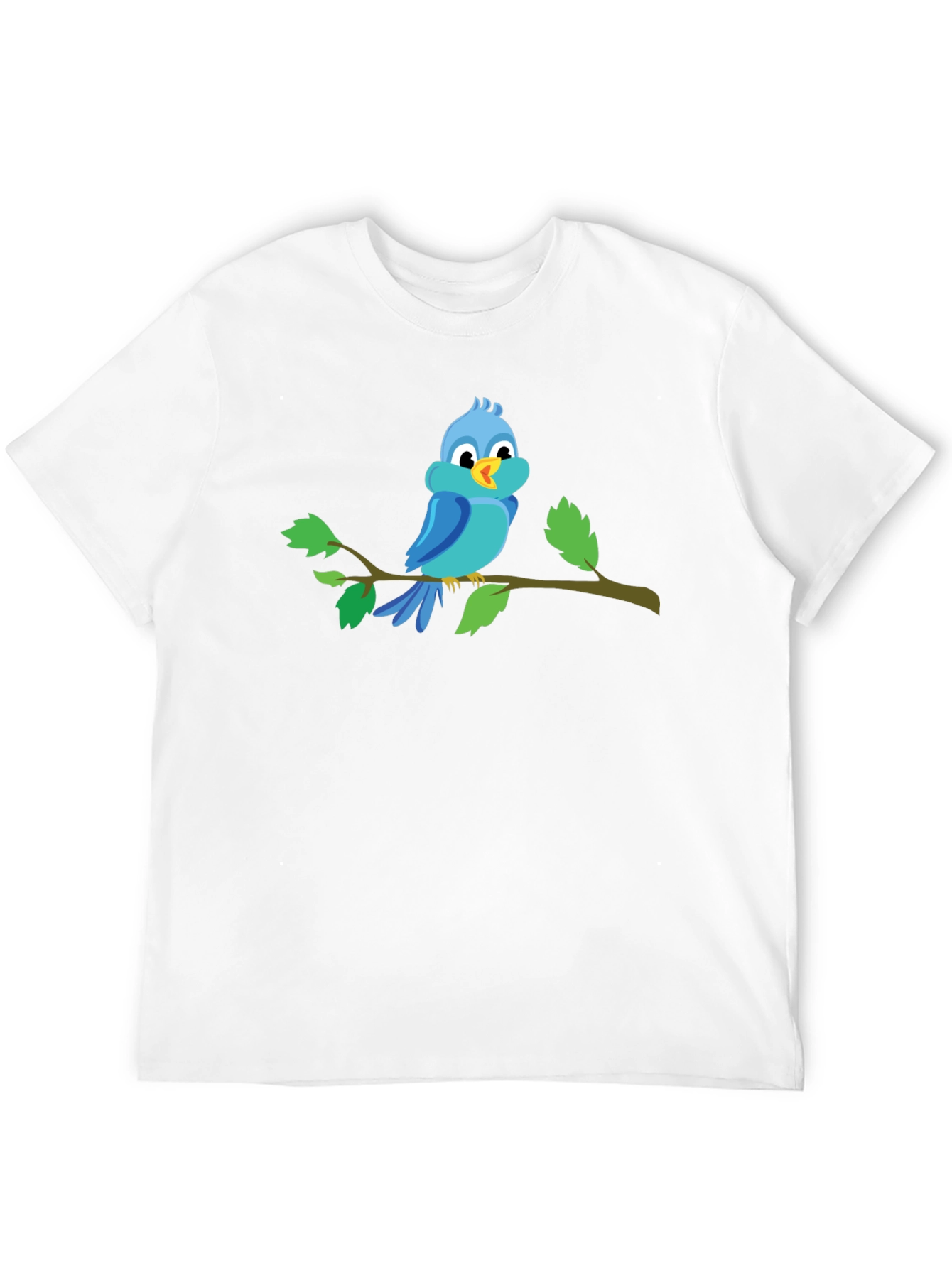 Cartoon Blue Bird Perched on Branch Graphic T-Shirt