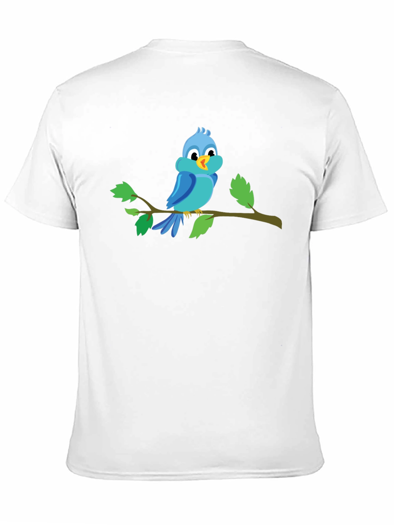 Cartoon Blue Bird Perched on Branch Graphic T-Shirt