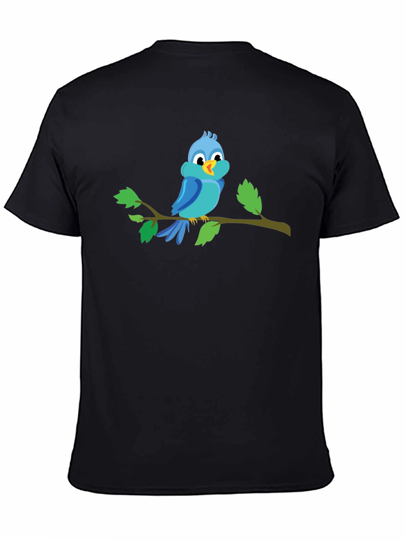 Cartoon Blue Bird Perched on Branch Graphic T-Shirt