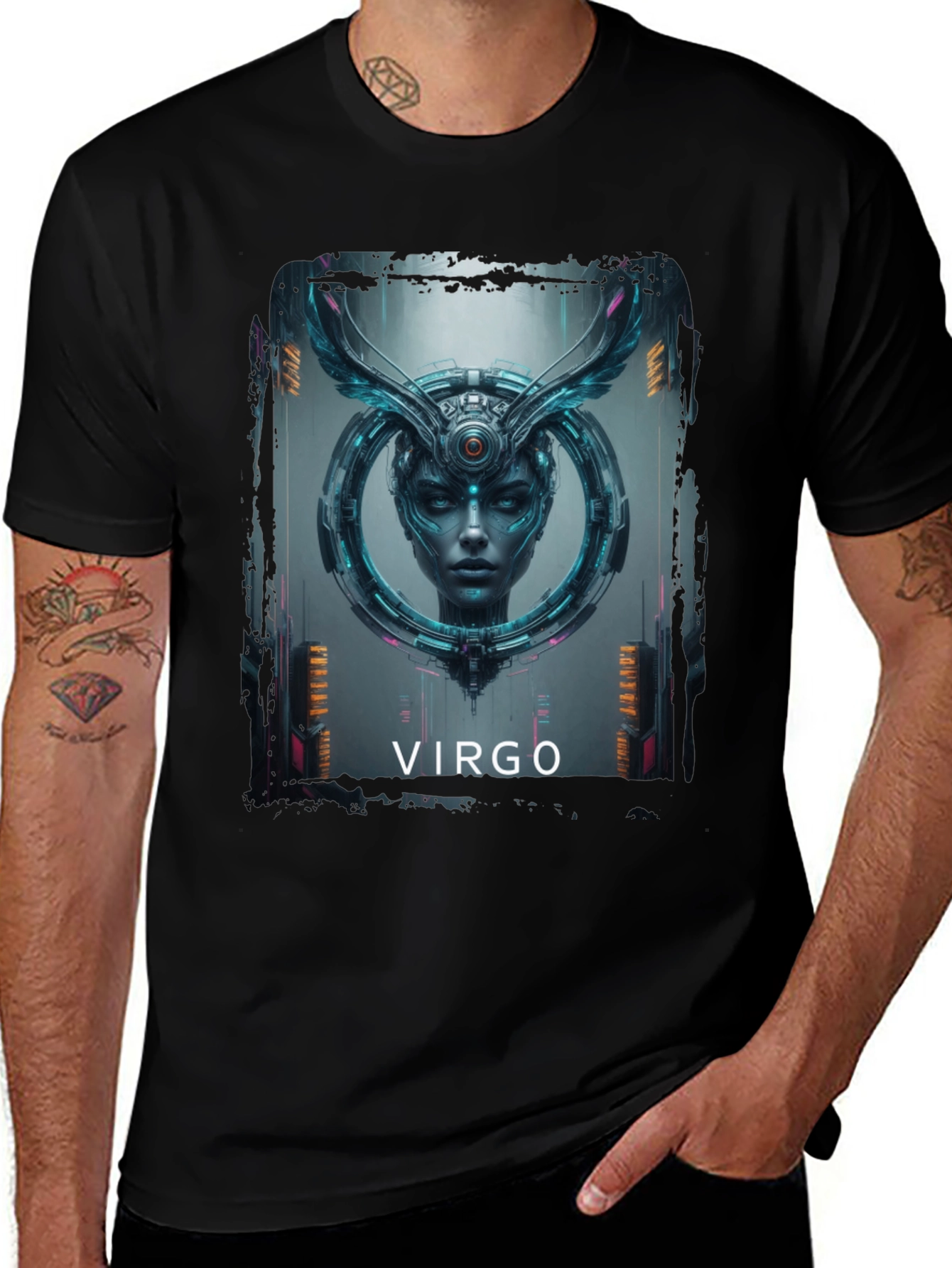 Virgo Zodiac Graphic Print Black T-Shirt