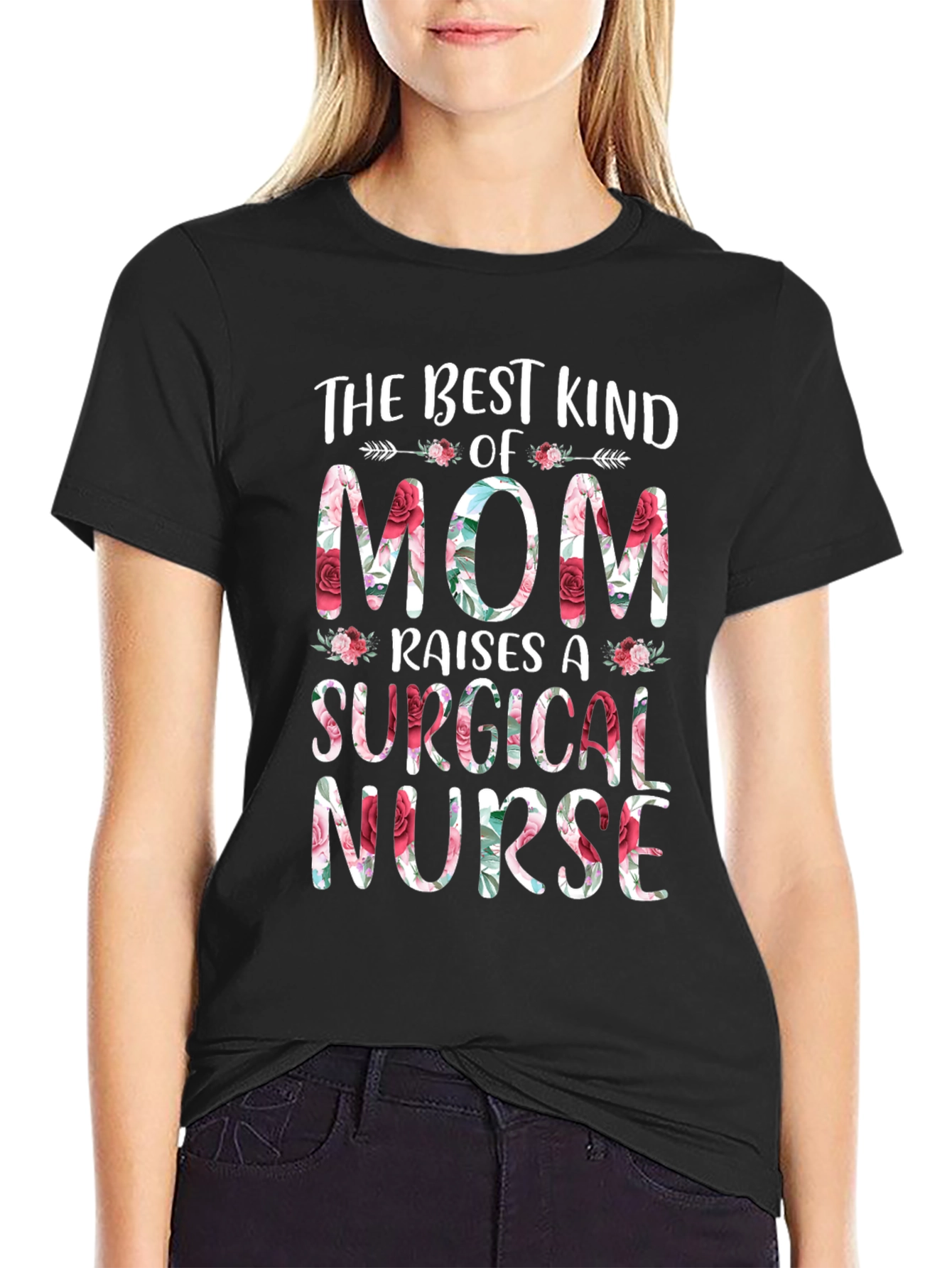 Floral Mom of Surgical Nurse Graphic Tee