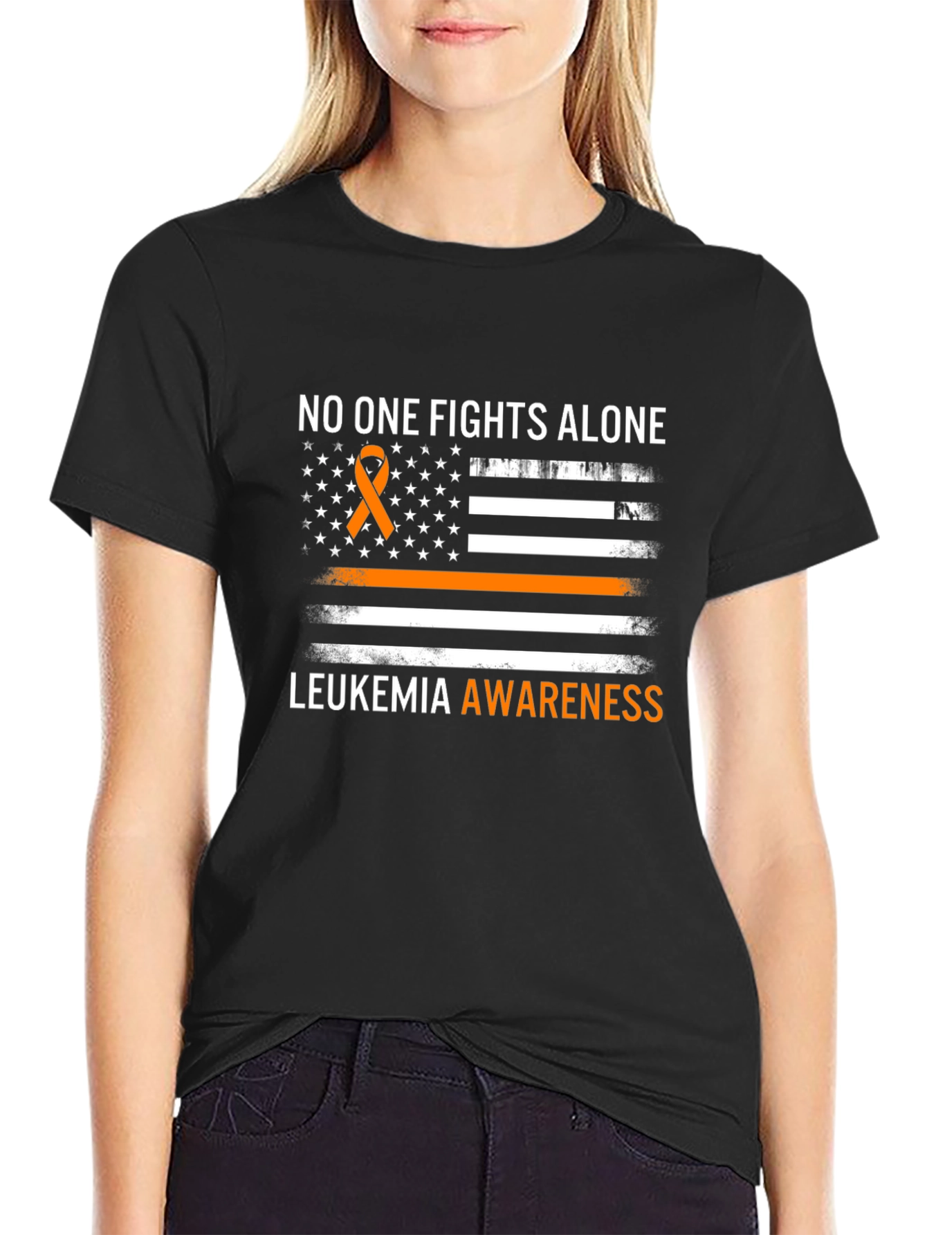 Leukemia Awareness T-Shirt No One Fights Alone Ribbon Tee