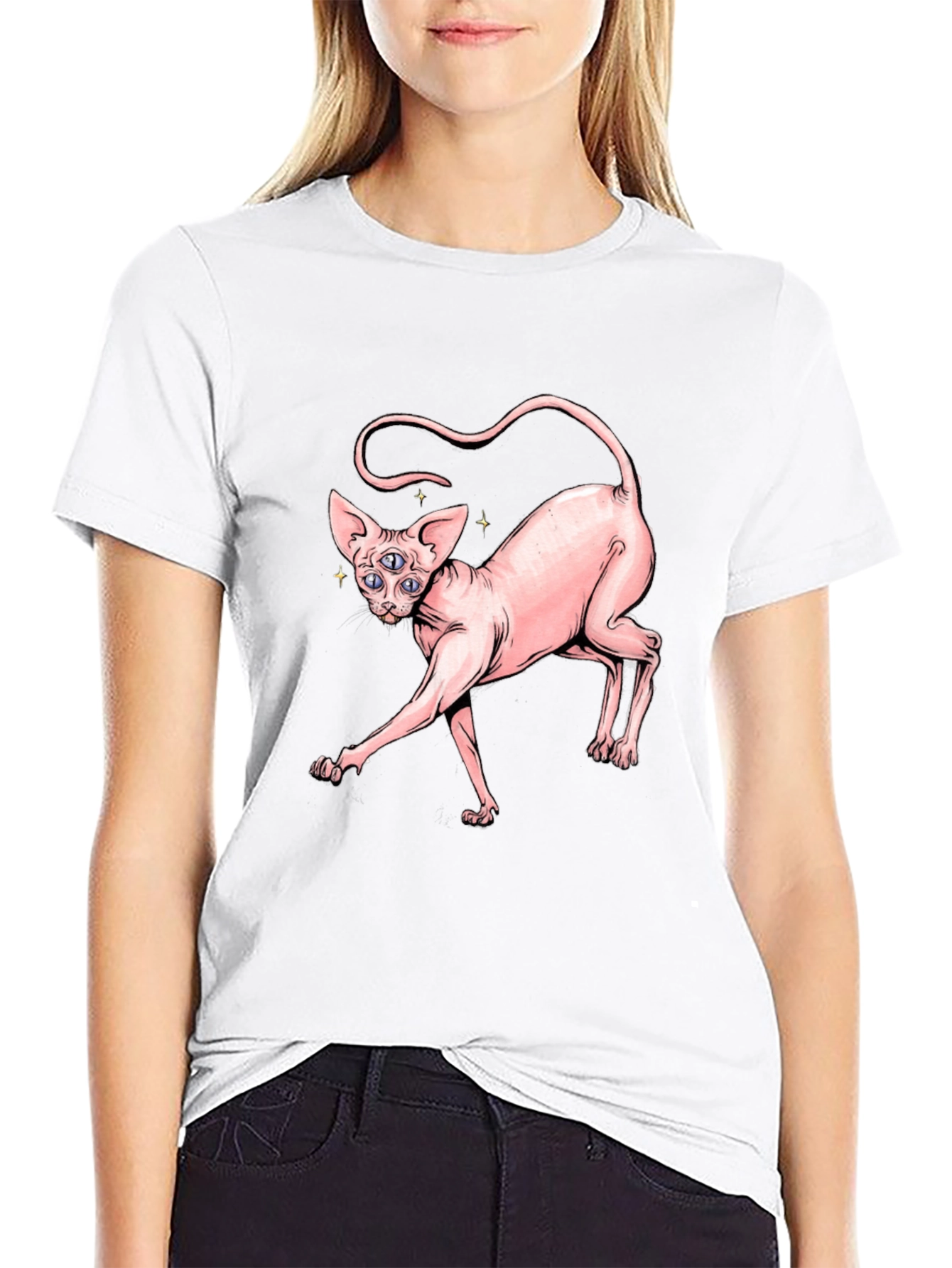 Sphynx Cat Three-Eyed Graphic T-Shirt