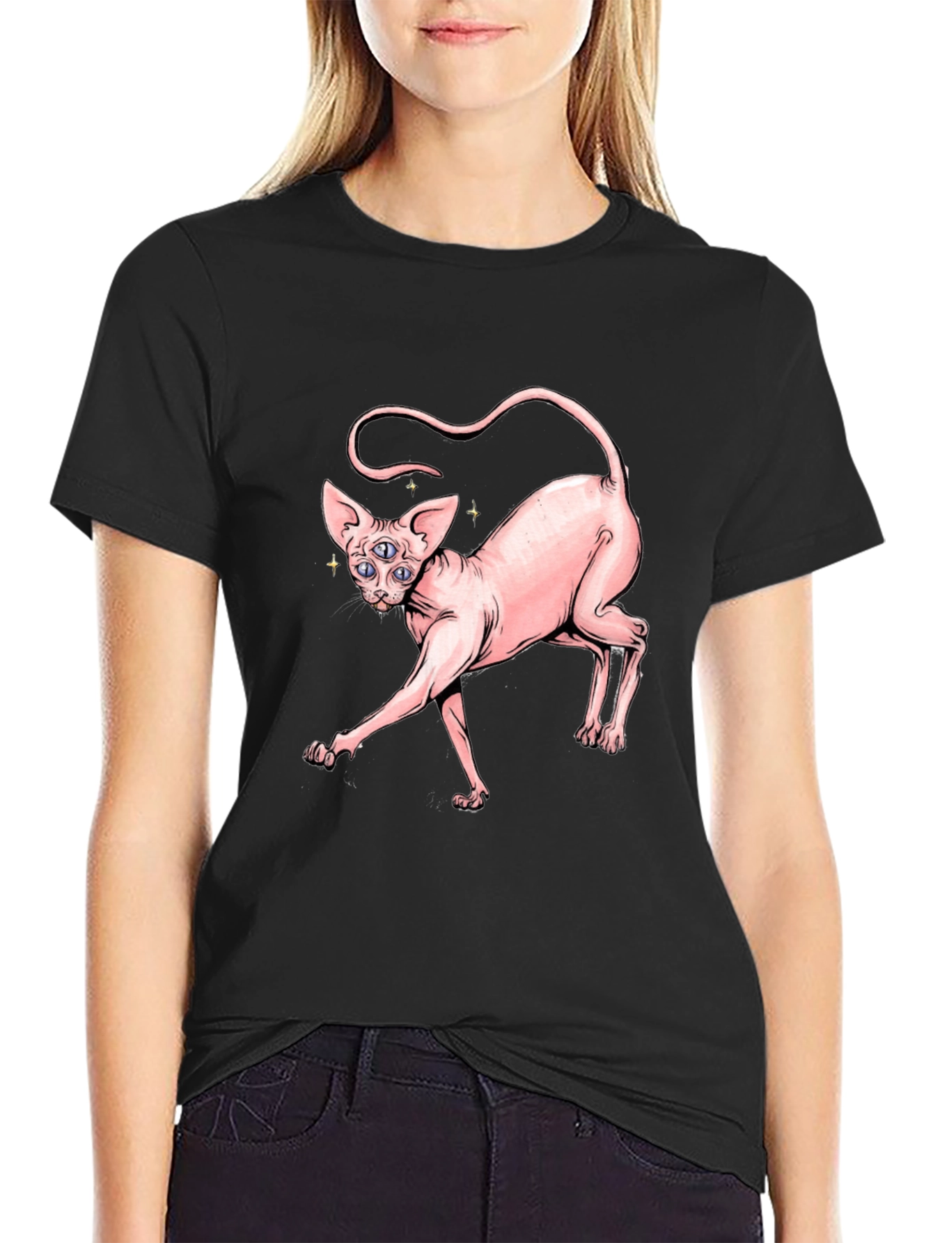 Sphynx Cat Three-Eyed Graphic T-Shirt