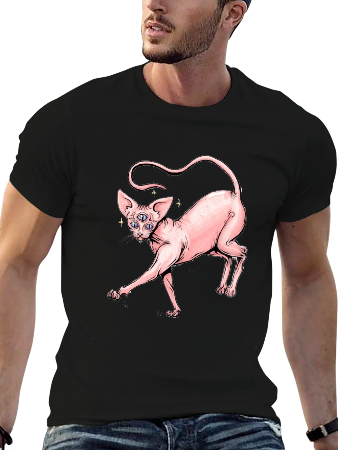 Sphynx Cat Three-Eyed Graphic T-Shirt