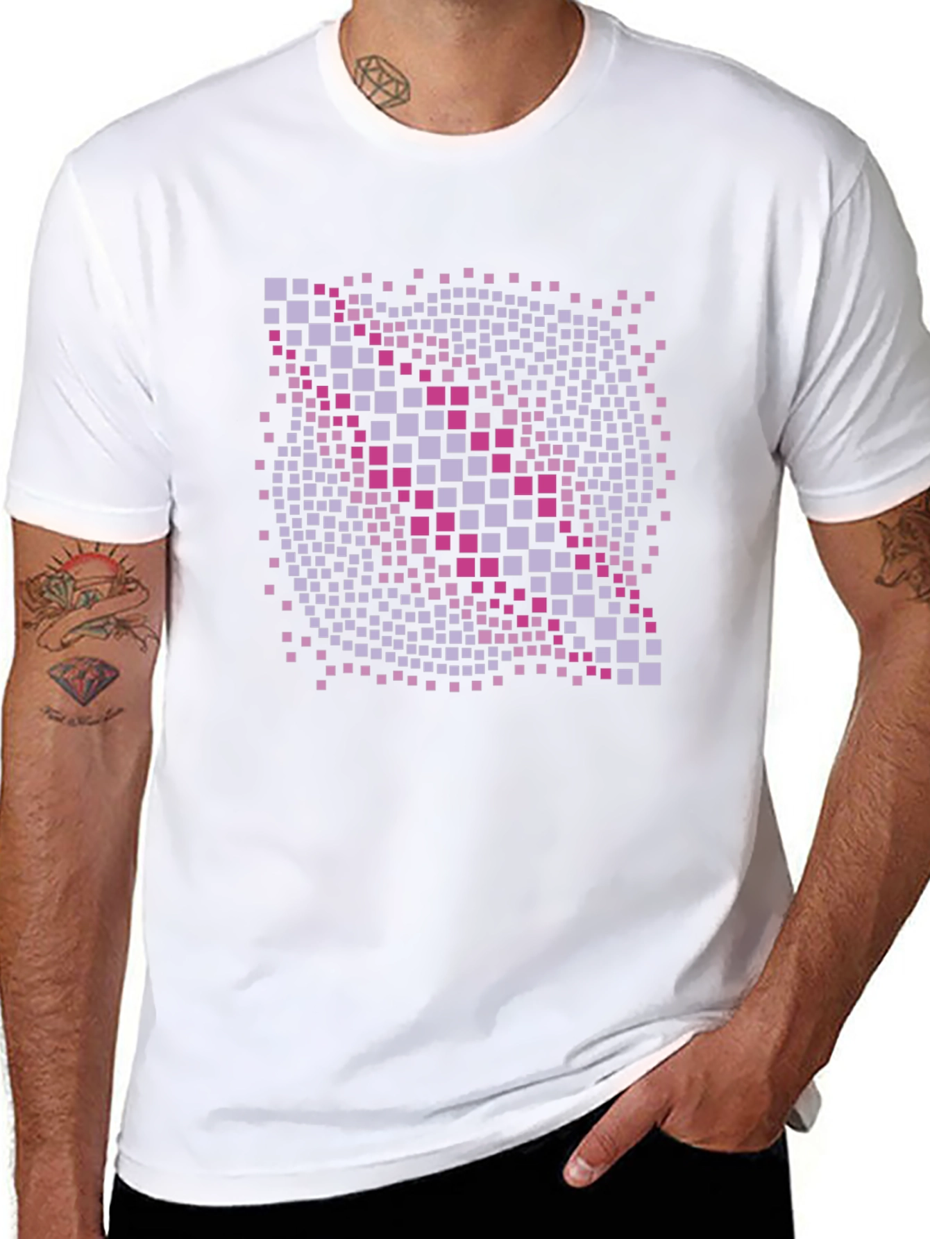 Geometric Pixel Art Graphic T-Shirt - Black