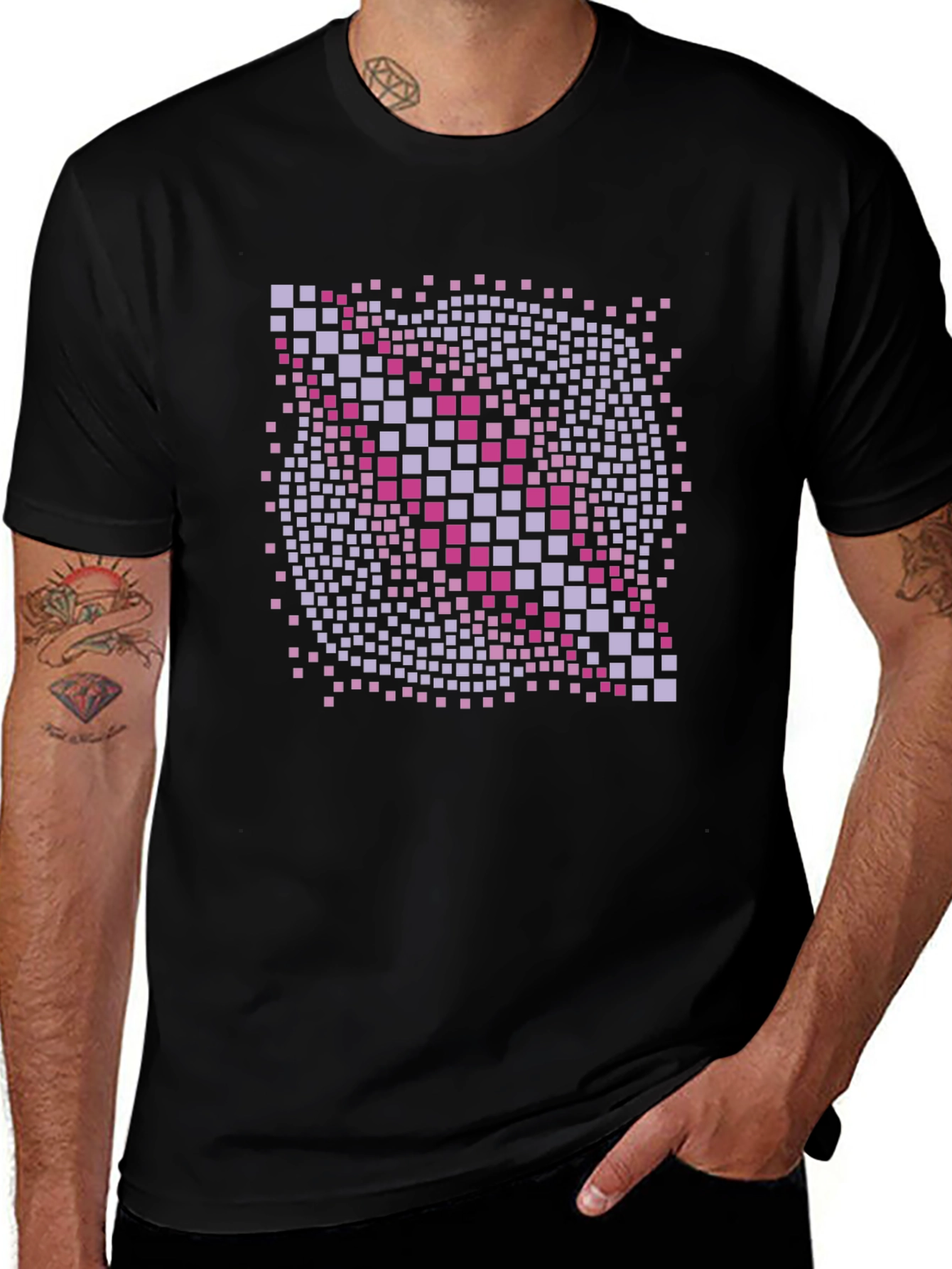 Geometric Pixel Art Graphic T-Shirt - Black