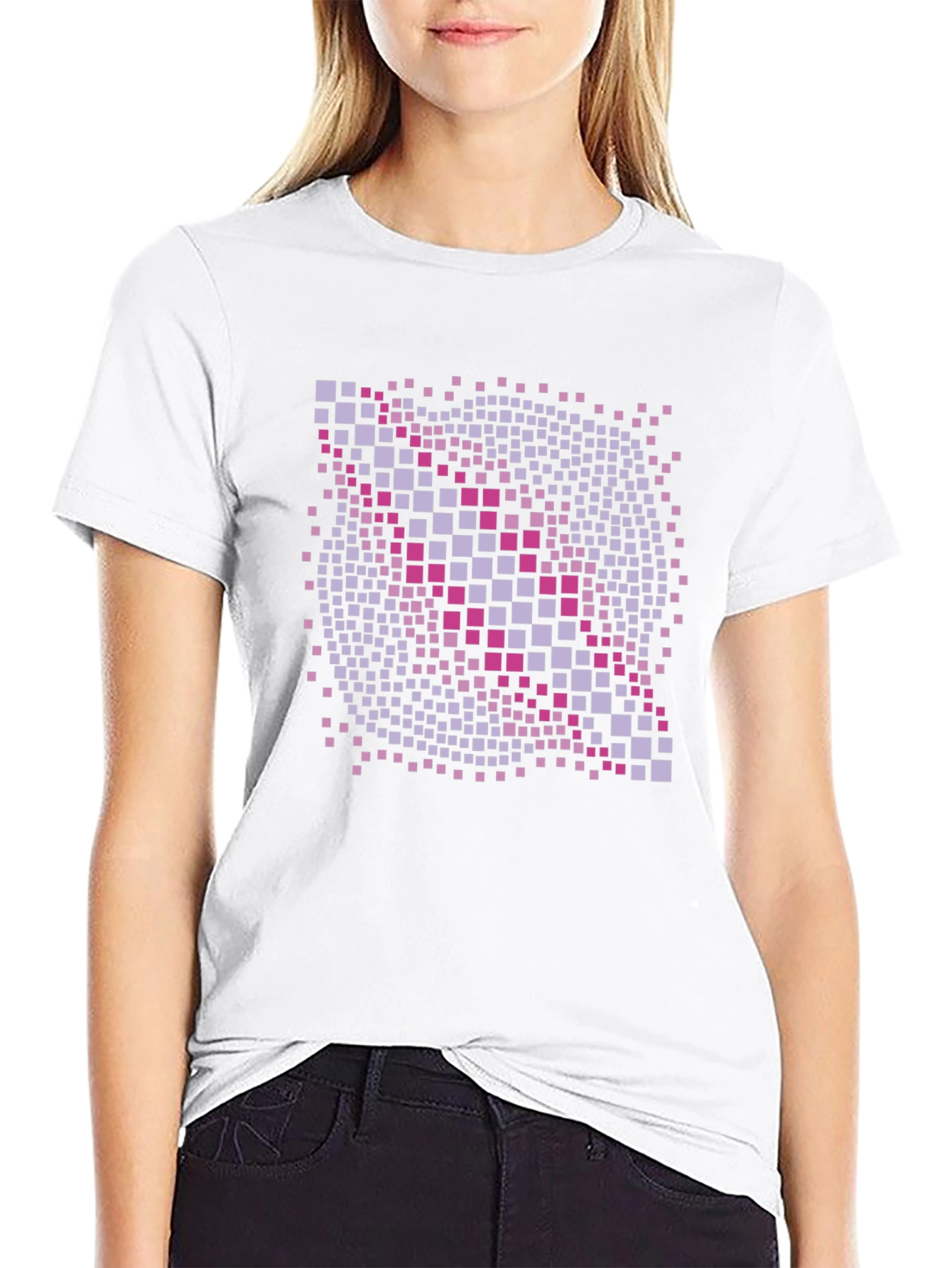 Geometric Pixel Art Graphic T-Shirt - Black