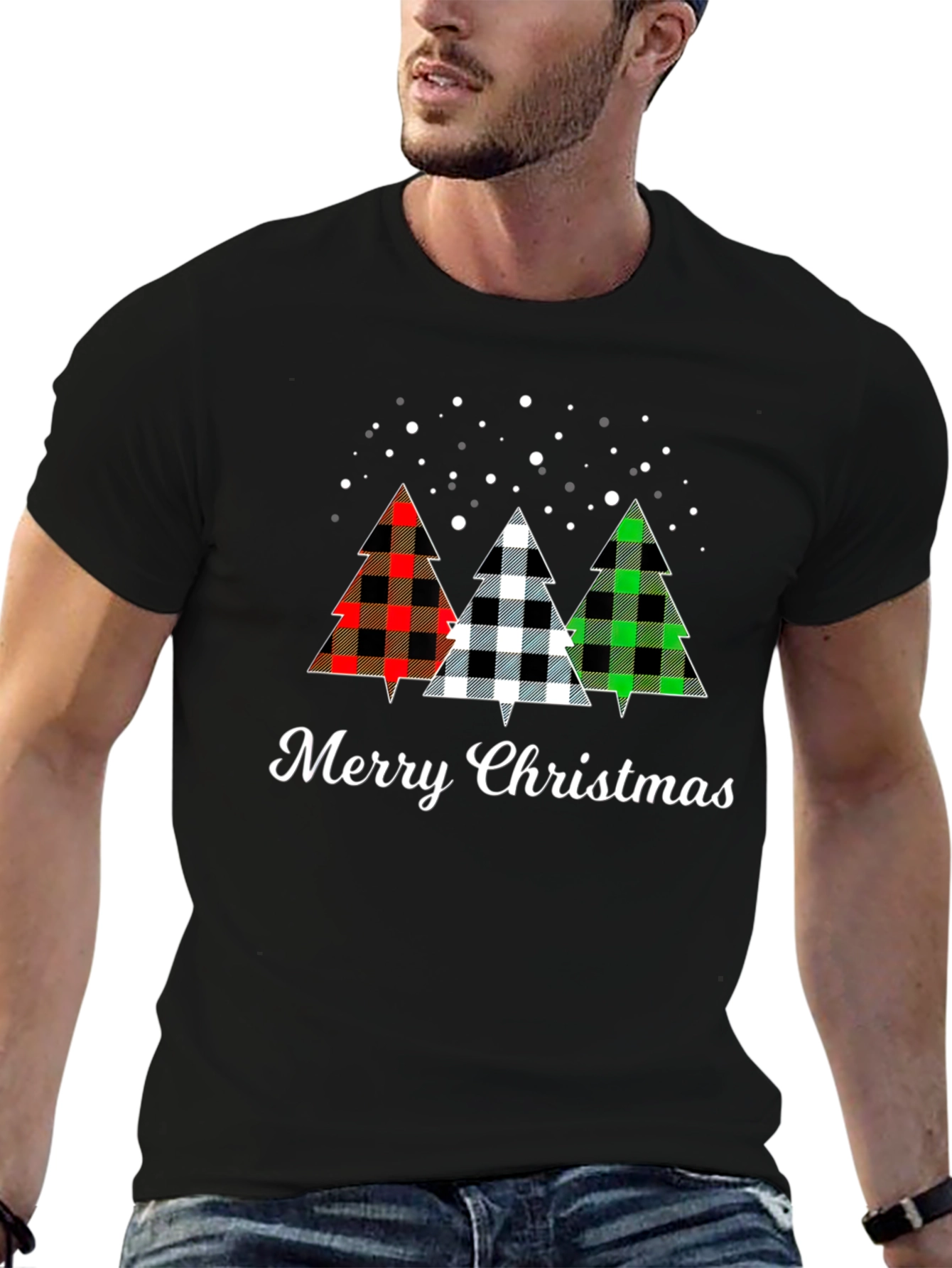 Merry Christmas Buffalo Plaid Tree Holiday T-Shirt