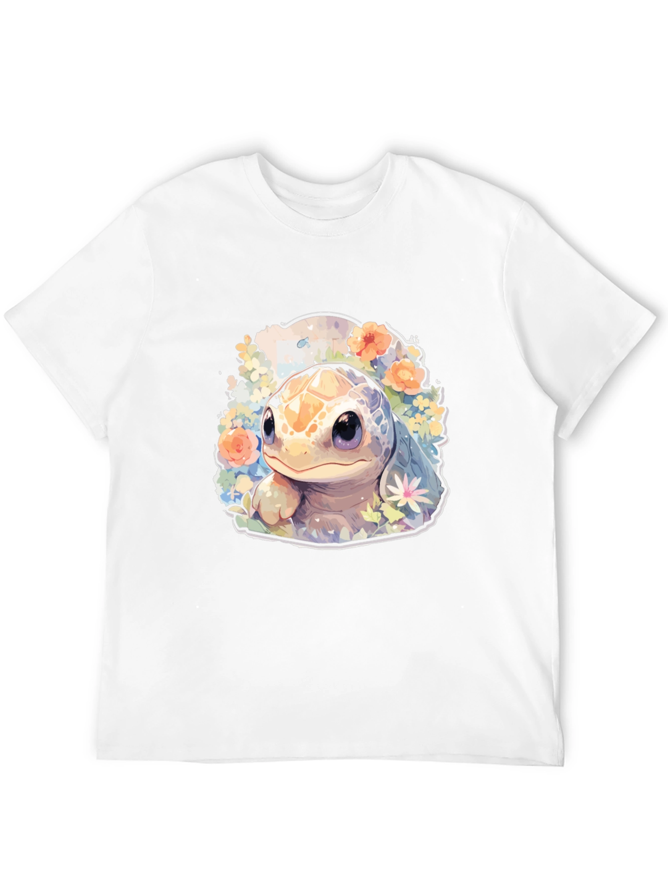 Cute Turtle Graphic Tee - Black Cotton T-Shirt