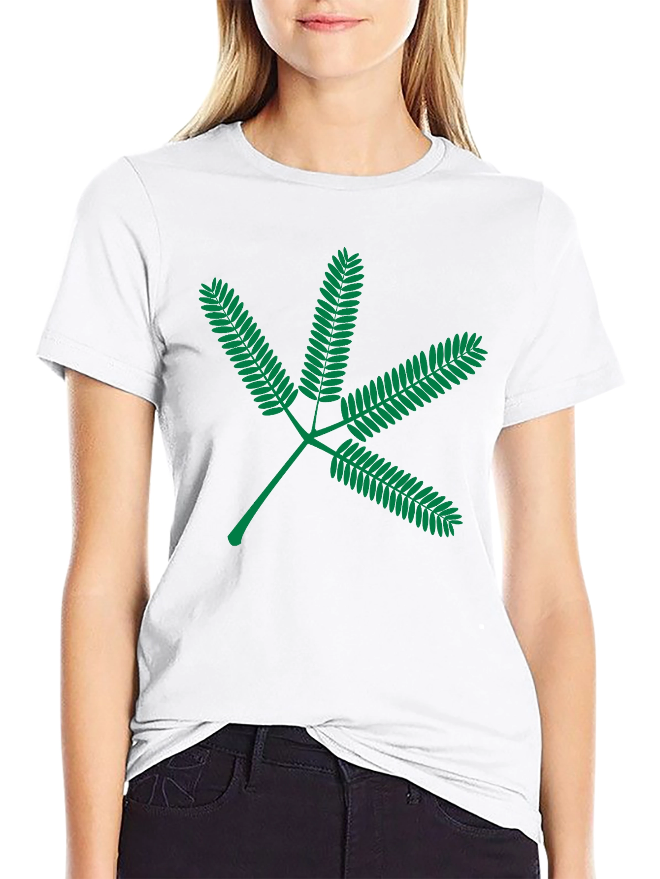 Green Leaf Graphic Black T-Shirt