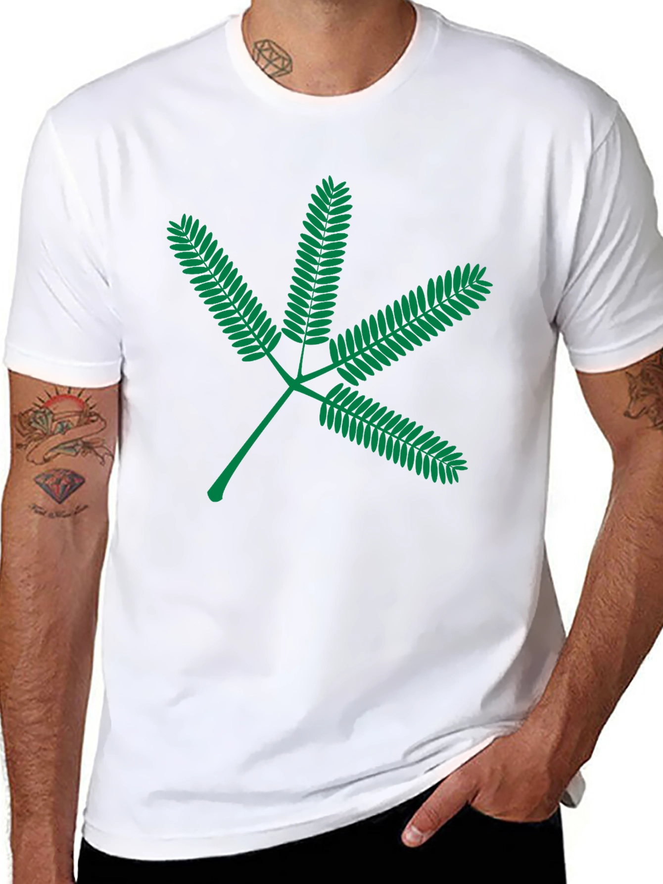 Green Leaf Graphic Black T-Shirt