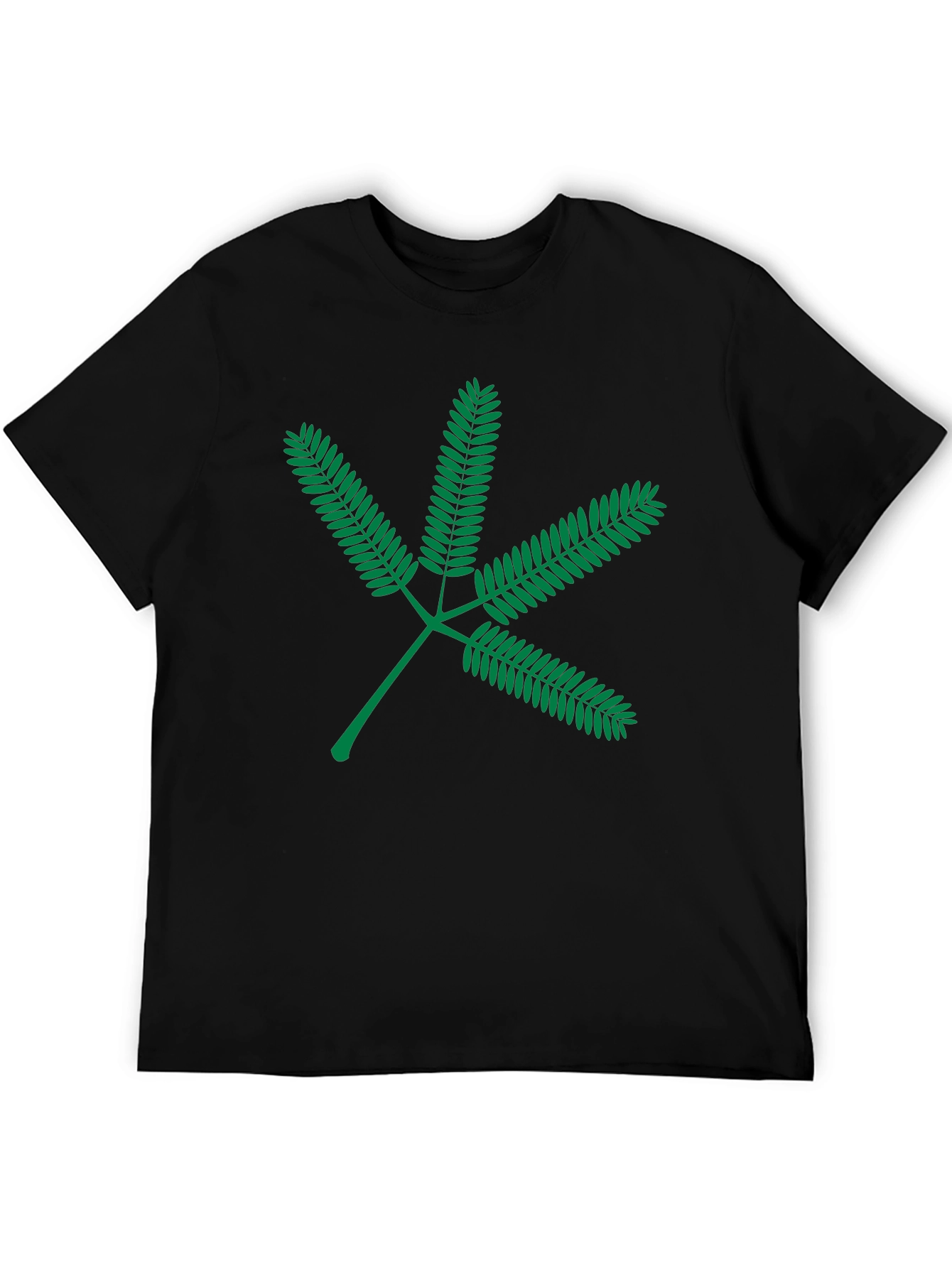 Green Leaf Graphic Black T-Shirt