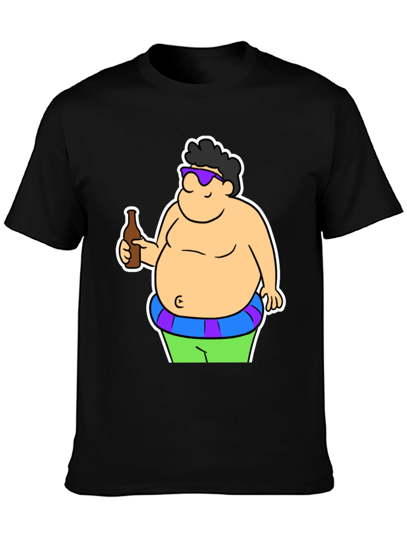 Cartoon Beer Belly Black T-Shirt