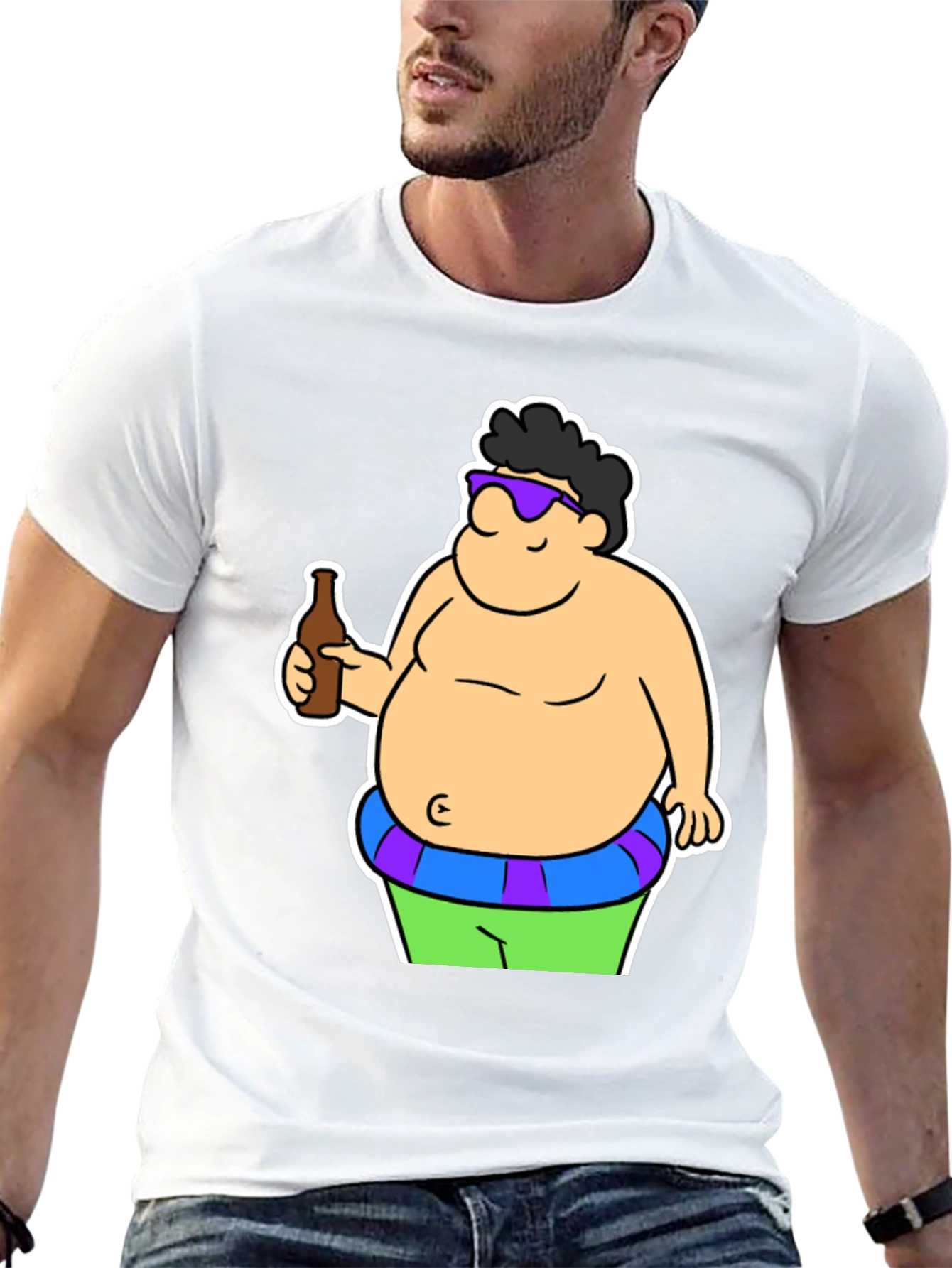 Cartoon Beer Belly Black T-Shirt