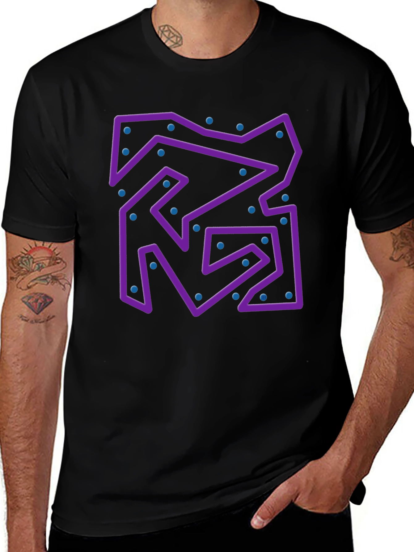 Abstract Purple Maze Black T-Shirt